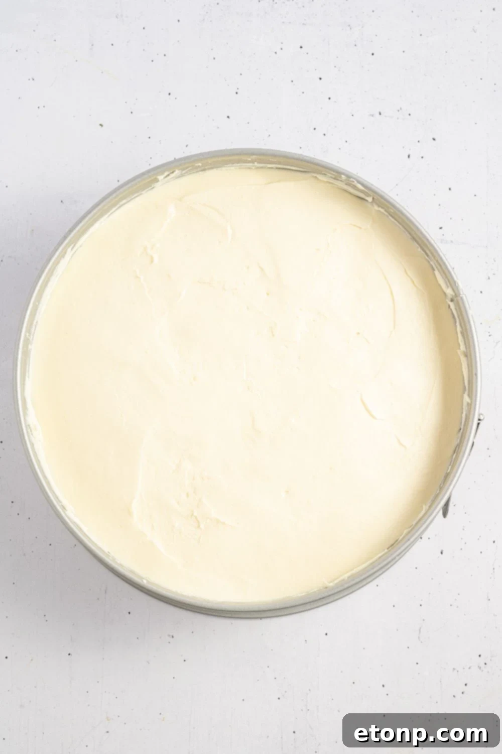 Dreamy No Bake Banana Pudding Cheesecake 11 Assembled banana pudding cheesecake chilling in a springform pan.