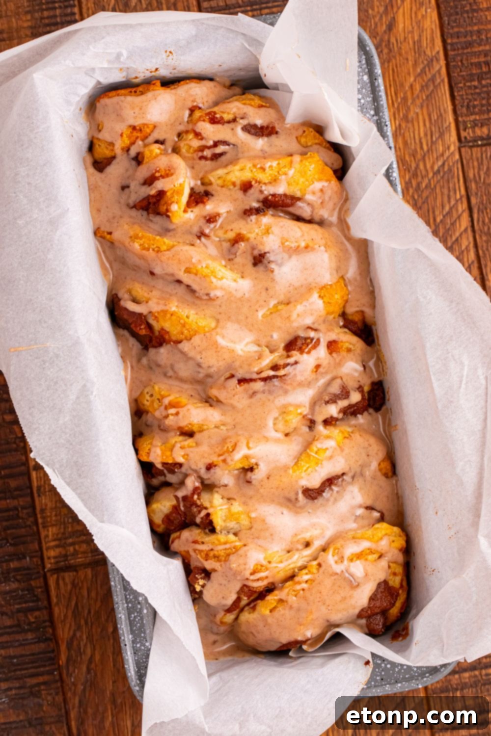 Golden Pumpkin Blossom Bread 13 Pumpkin Pie Pull Apart Bread in pan sitting on table