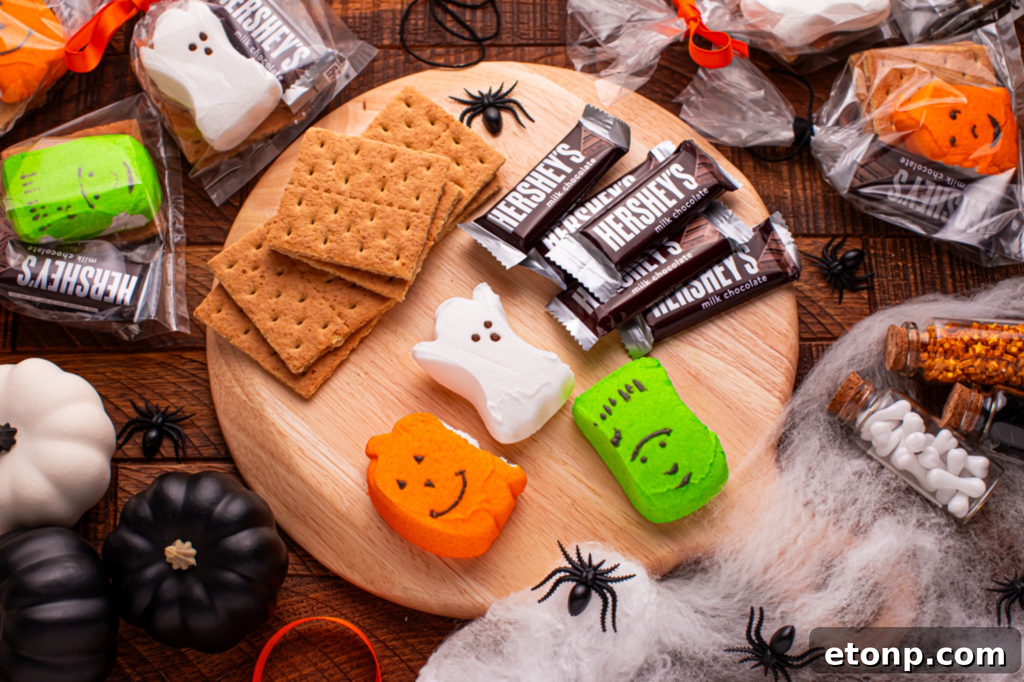 Spooky Smores Treat Packs 15 Smores gift bag assembly ingredients on a table