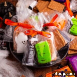 Spooky Smores Treat Packs 16 Halloween Smores Gift Bags in a Halloween bowl on table