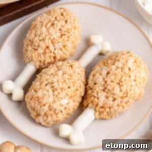 Rice Krispie Treat Turkey Legs on a white plate sitting on table
