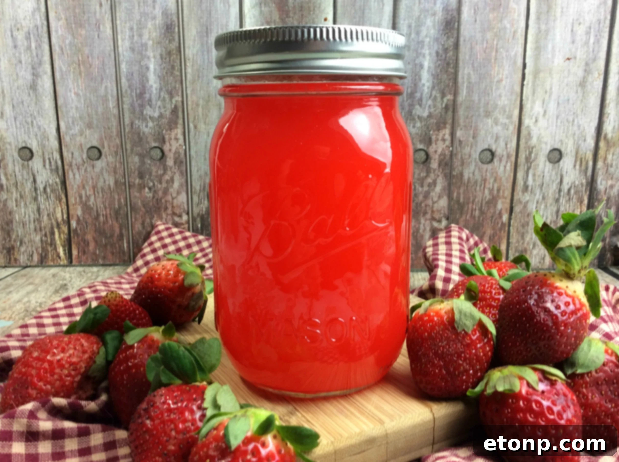 Close-up of strawberry moonshine in a glass