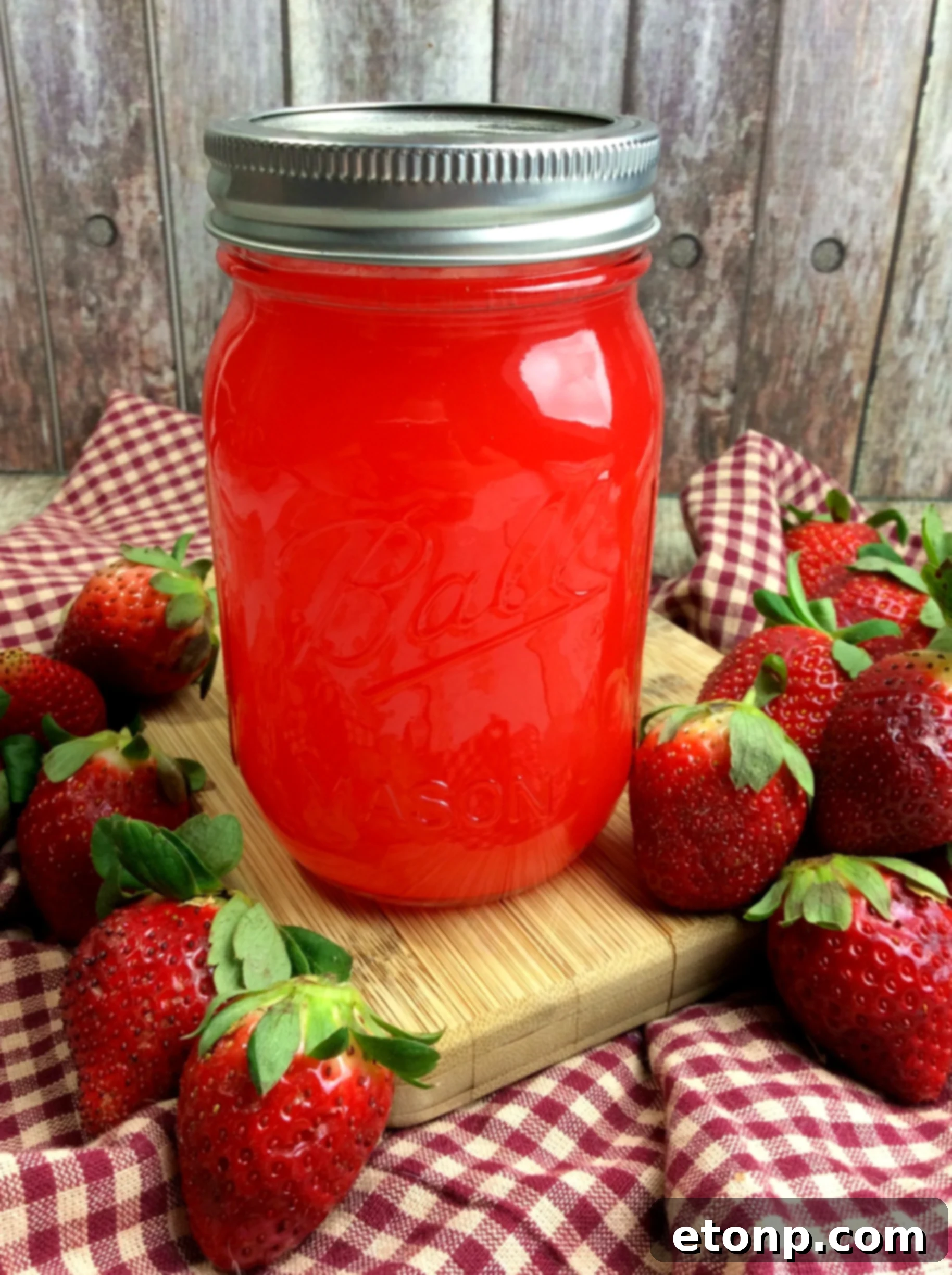 Ready-to-serve strawberry moonshine in a glass with garnish