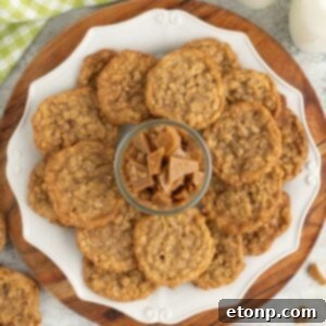 Chewy Toffee Oatmeal Cookies 20 A delicious Oatmeal Toffee Cookie, ready to be enjoyed.