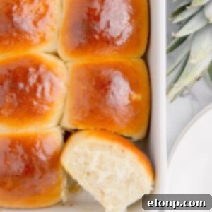 Hawaiian Dinner Rolls in a pan showing how fluffy they are
