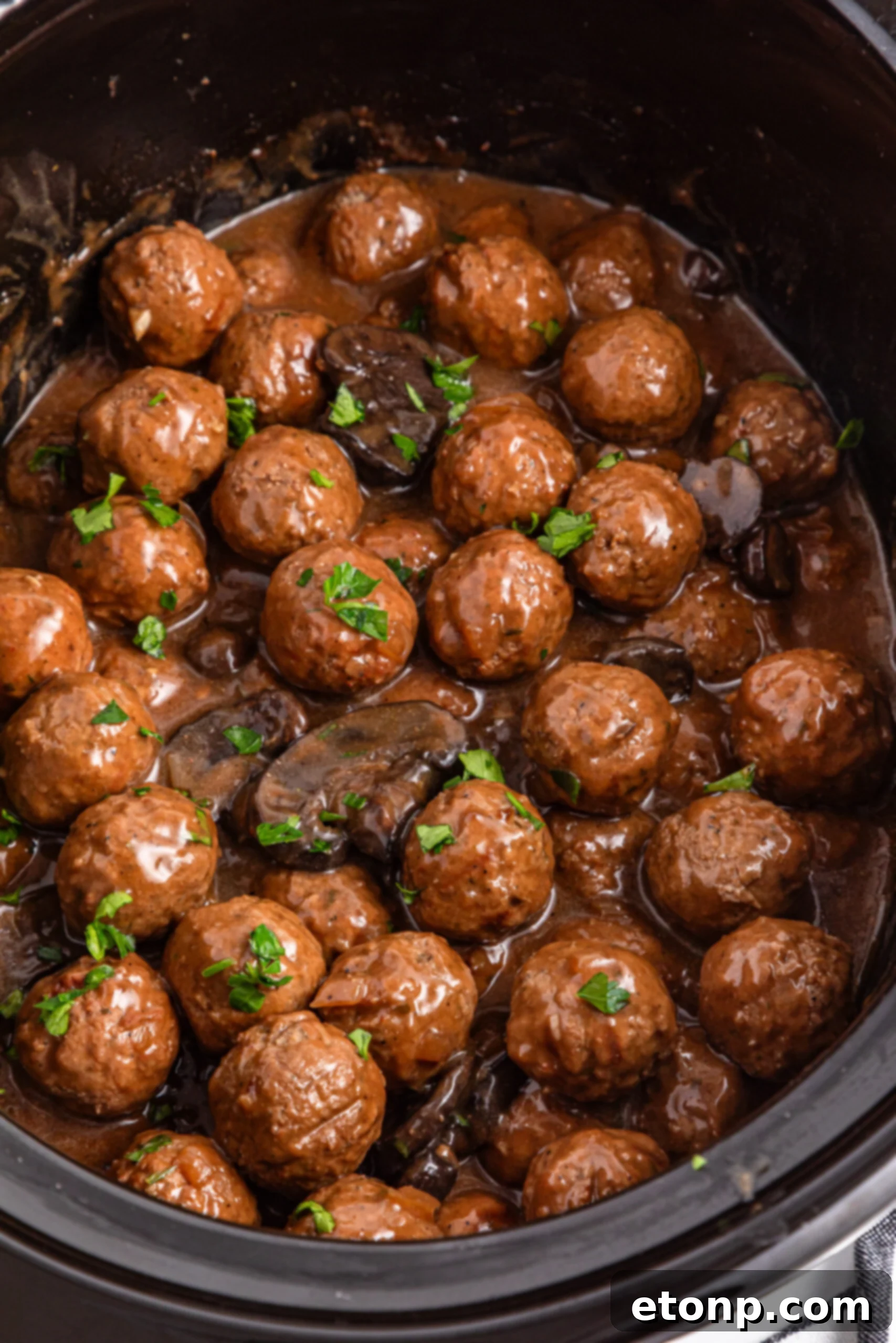 Comforting Slow Cooker Salisbury Steak Meatballs 4 Crock Pot Salisbury Steak Meatballs in crock pot