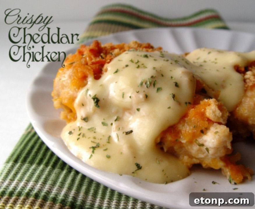 Crispy cheddar chicken on a plate, ready to be served