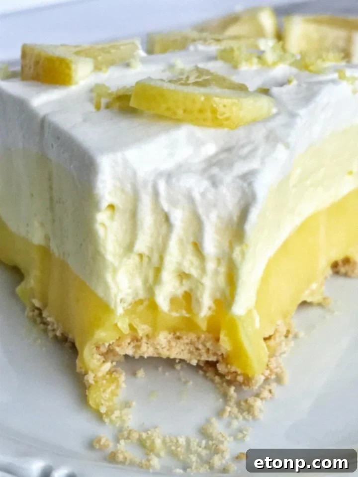 No-bake triple layer lemon pudding pie with fresh lemon slices