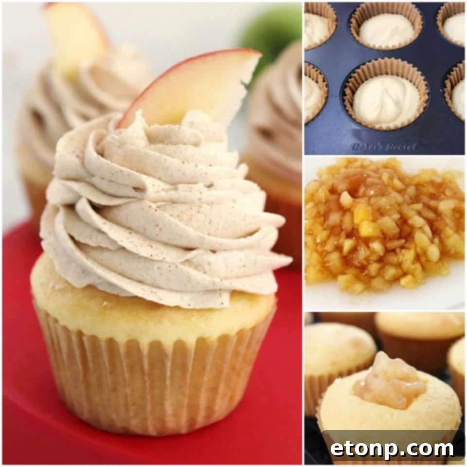 Apple filled cupcakes with brown sugar cinnamon buttercream frosting