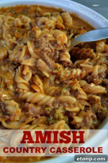 Hearty Amish Country Casserole served in a rustic baking dish