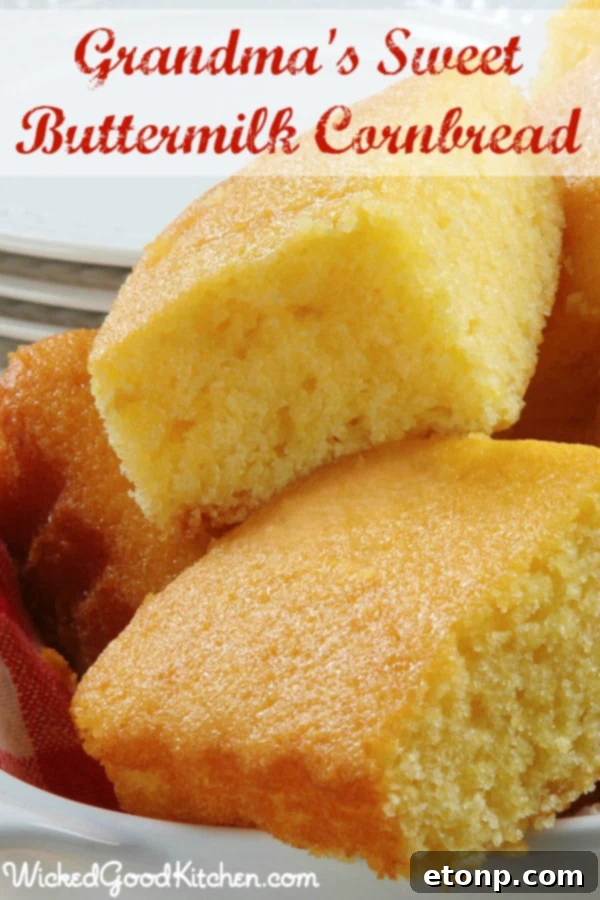 Golden-brown slice of Grandma's sweet buttermilk cornbread