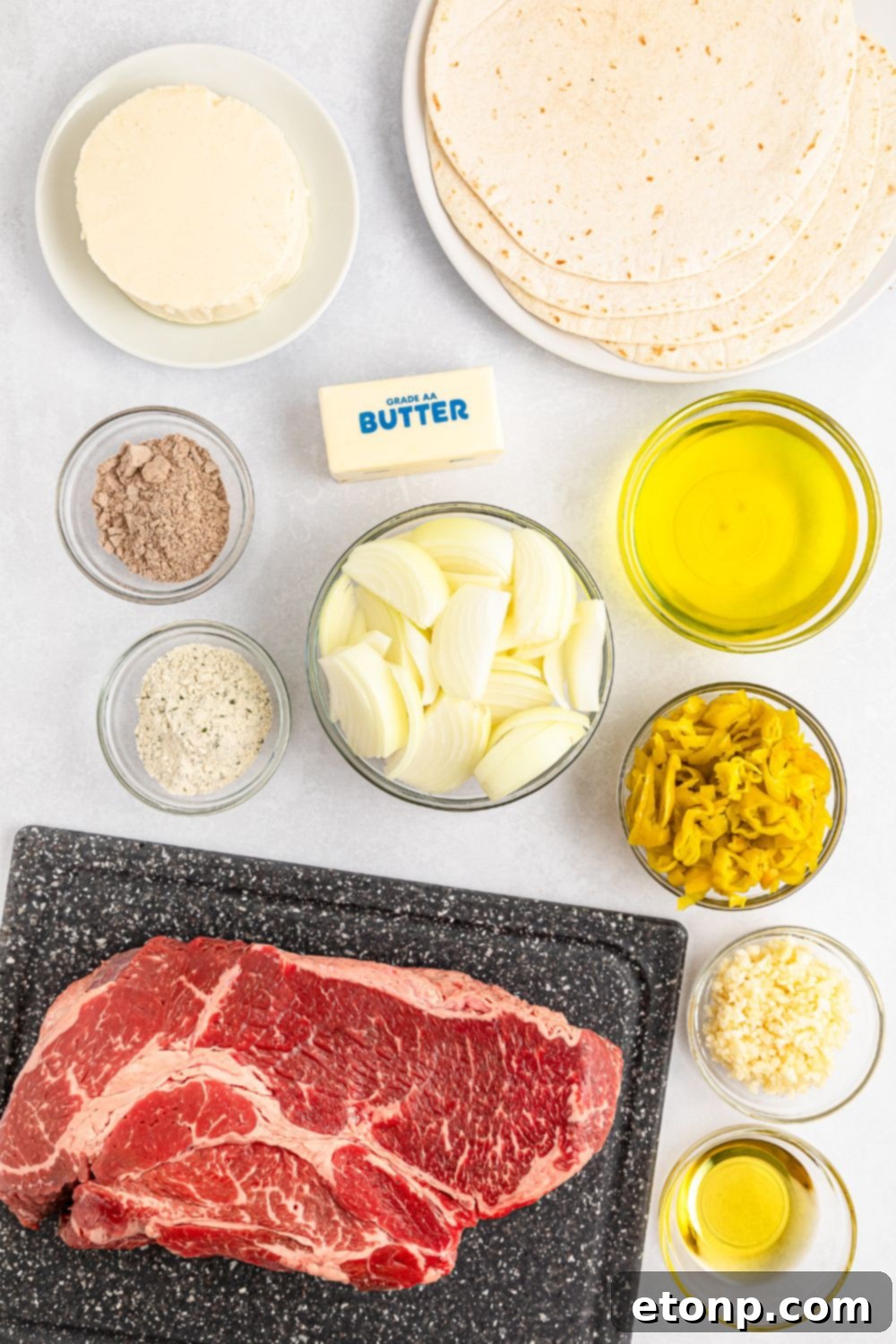 The Mississippi Pot Roast Remix 9 ingredients for Mississippi Pot Roast Quesadillas on table