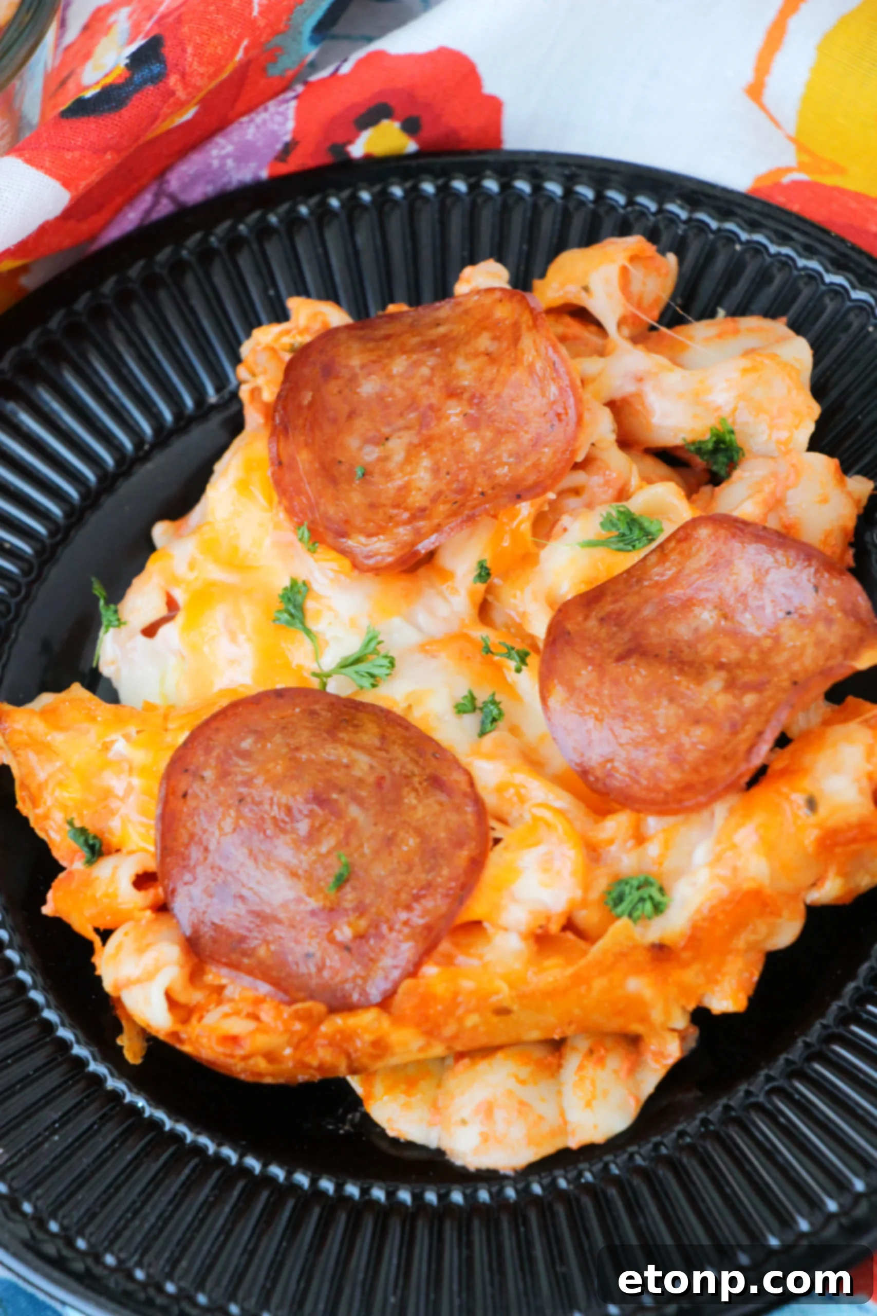 Delicious Pepperoni Pizza Pasta Bake, a family favorite meal.
