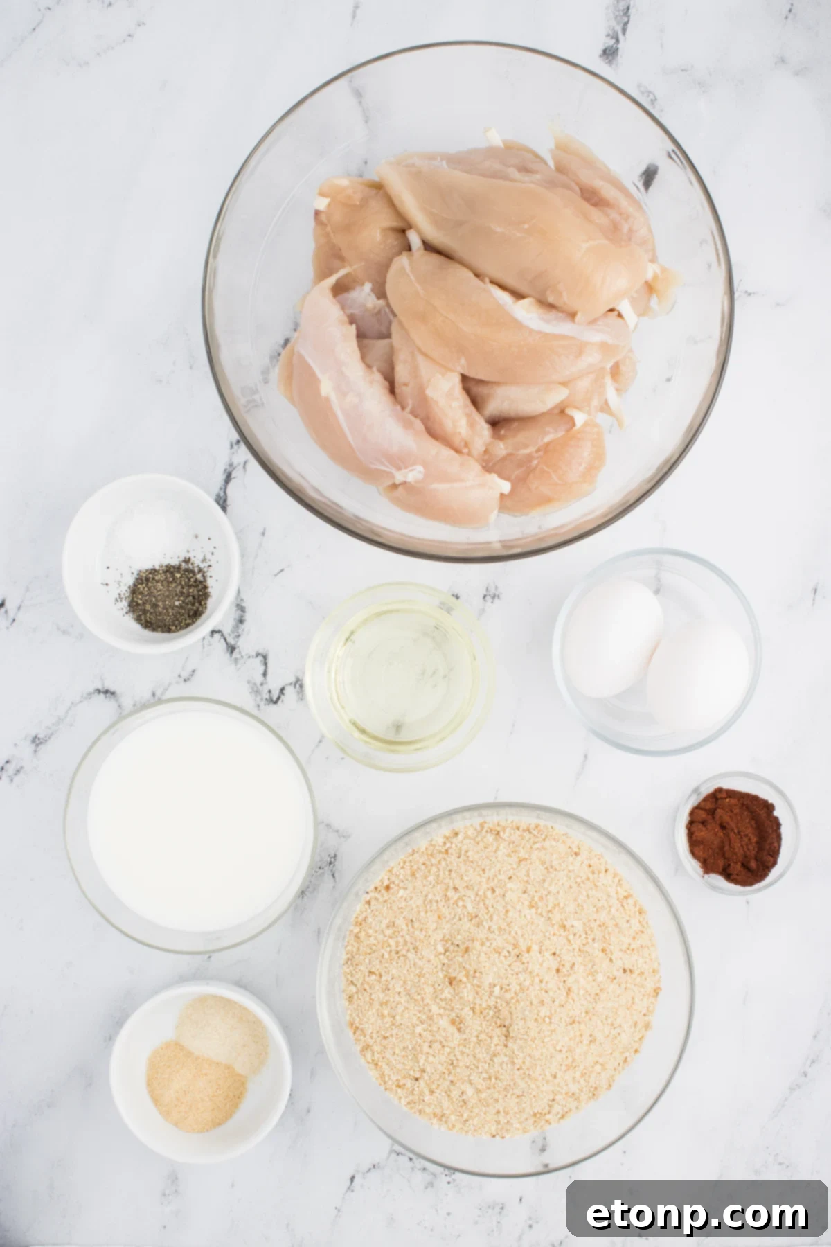 Air Fryer Chicken Tender ingredients all laid out