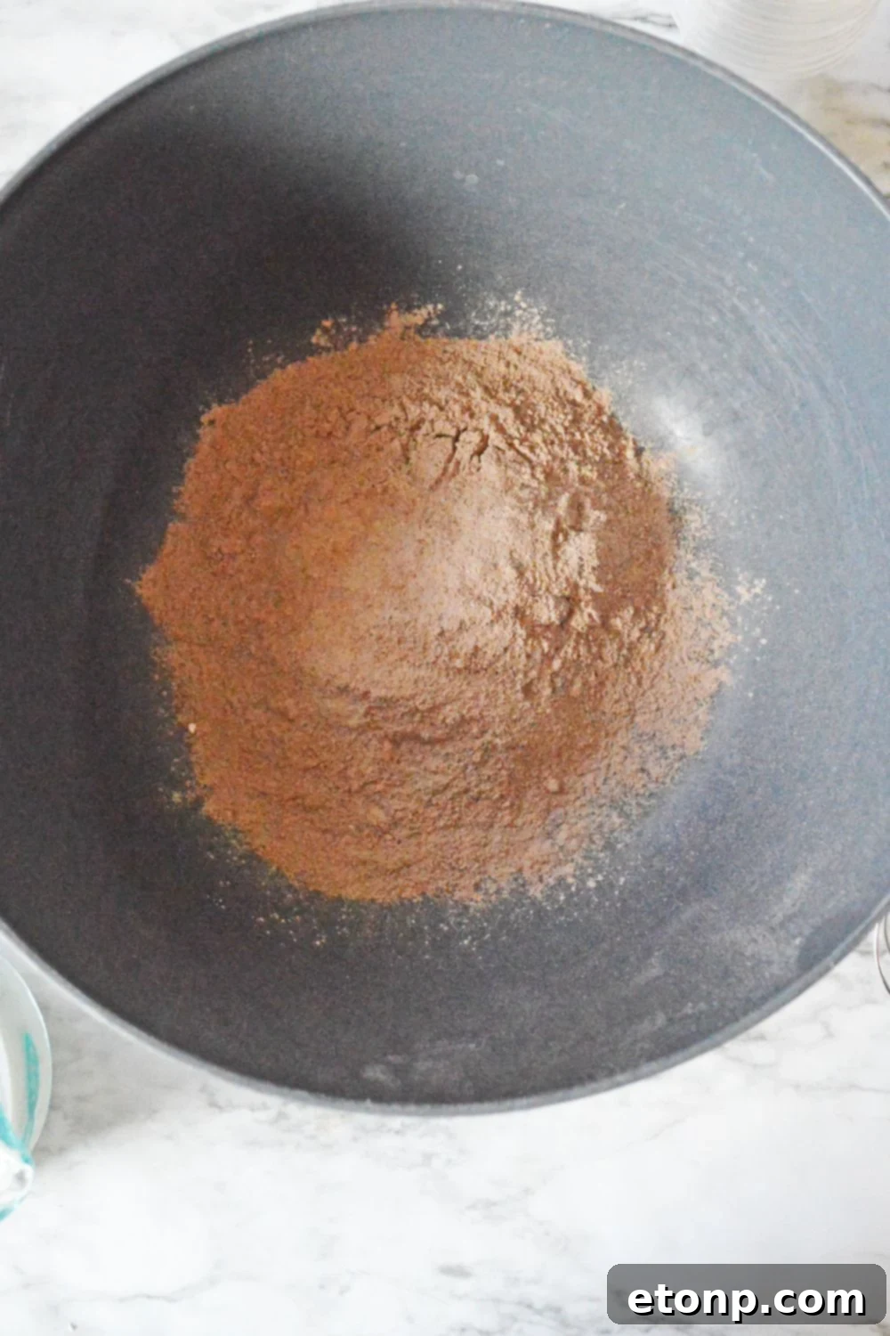 Decadent Chocolate RumChata Pudding Shots 7 dry pudding mixture in a bowl on table