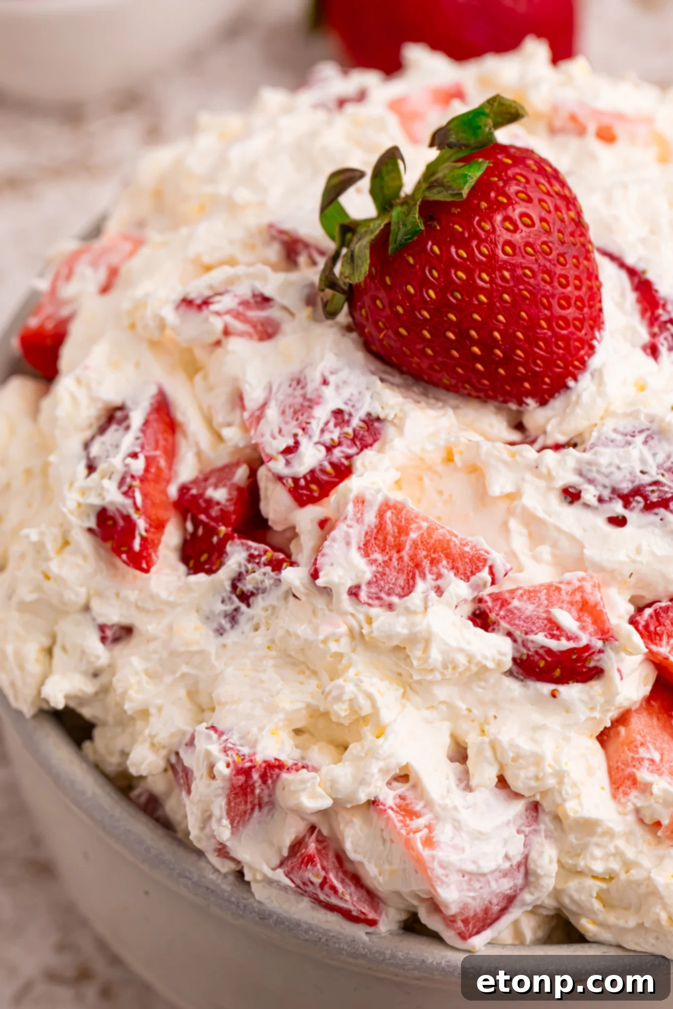 up close view of the strawberry cheesecake salad 