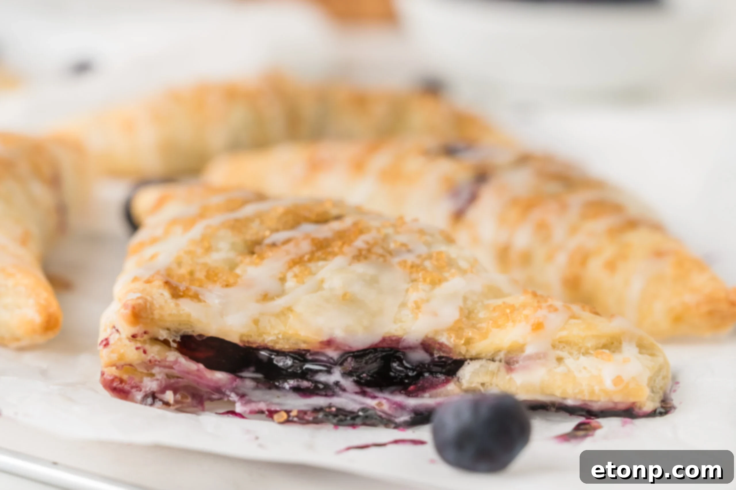 side view of the Blueberry Turnovers on plate