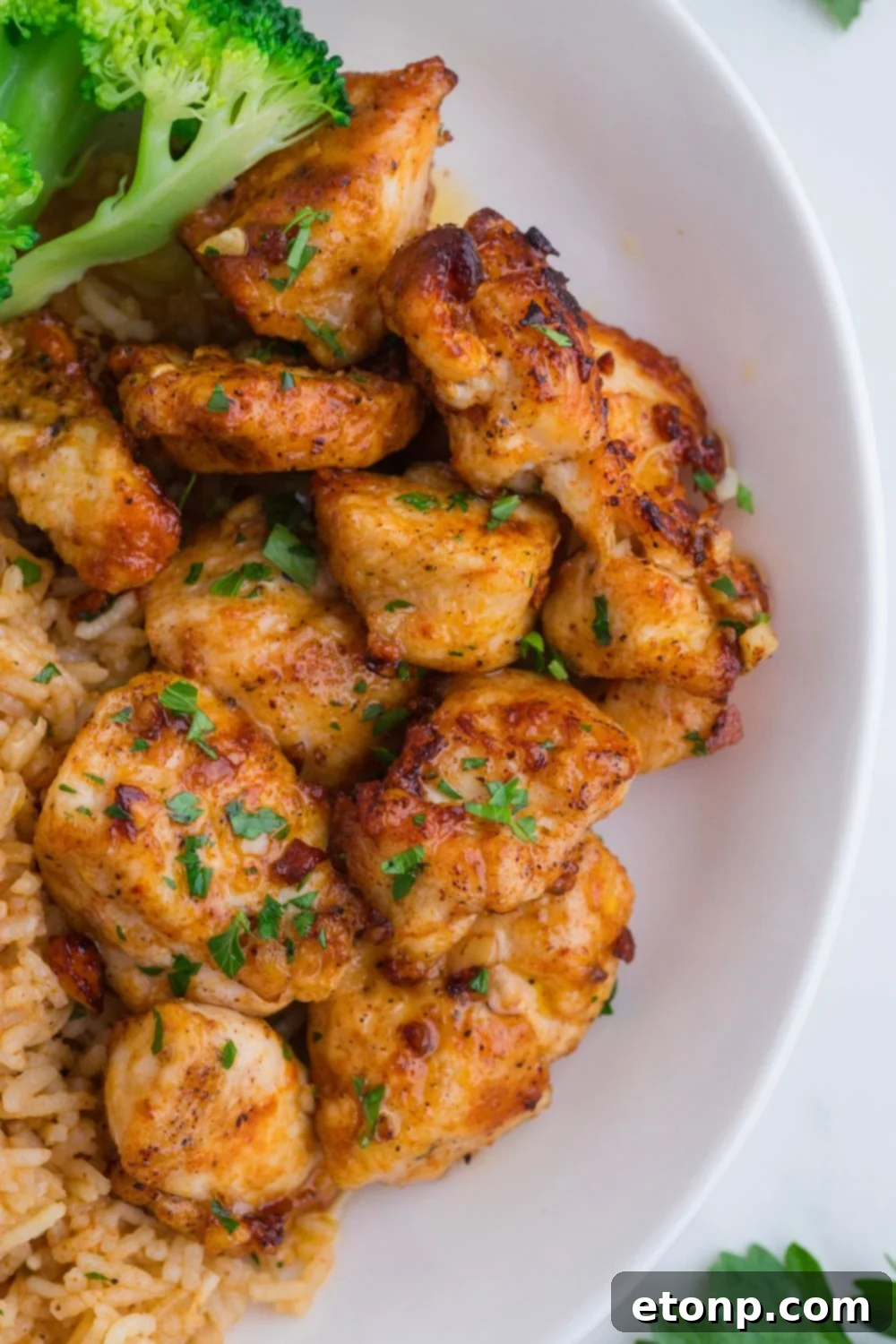 Buttery Garlic Chicken Bites 12 Garlic Butter Chicken Bites on plate