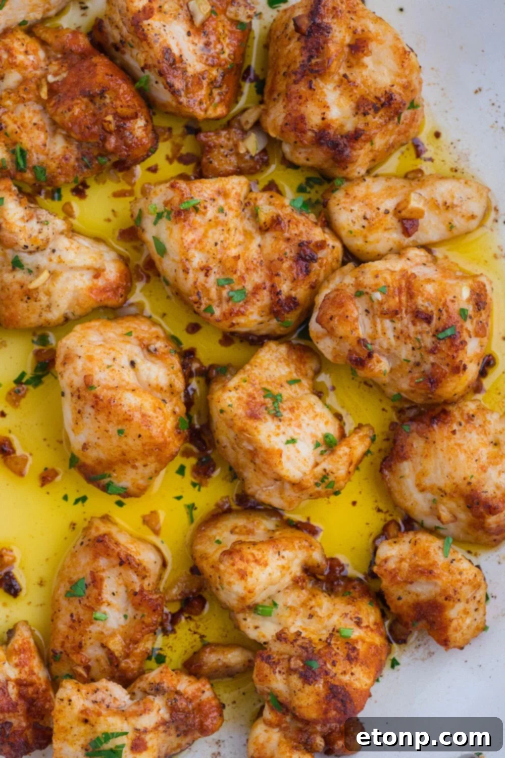 Buttery Garlic Chicken Bites 16 skillet with buttery garlic chicken bites