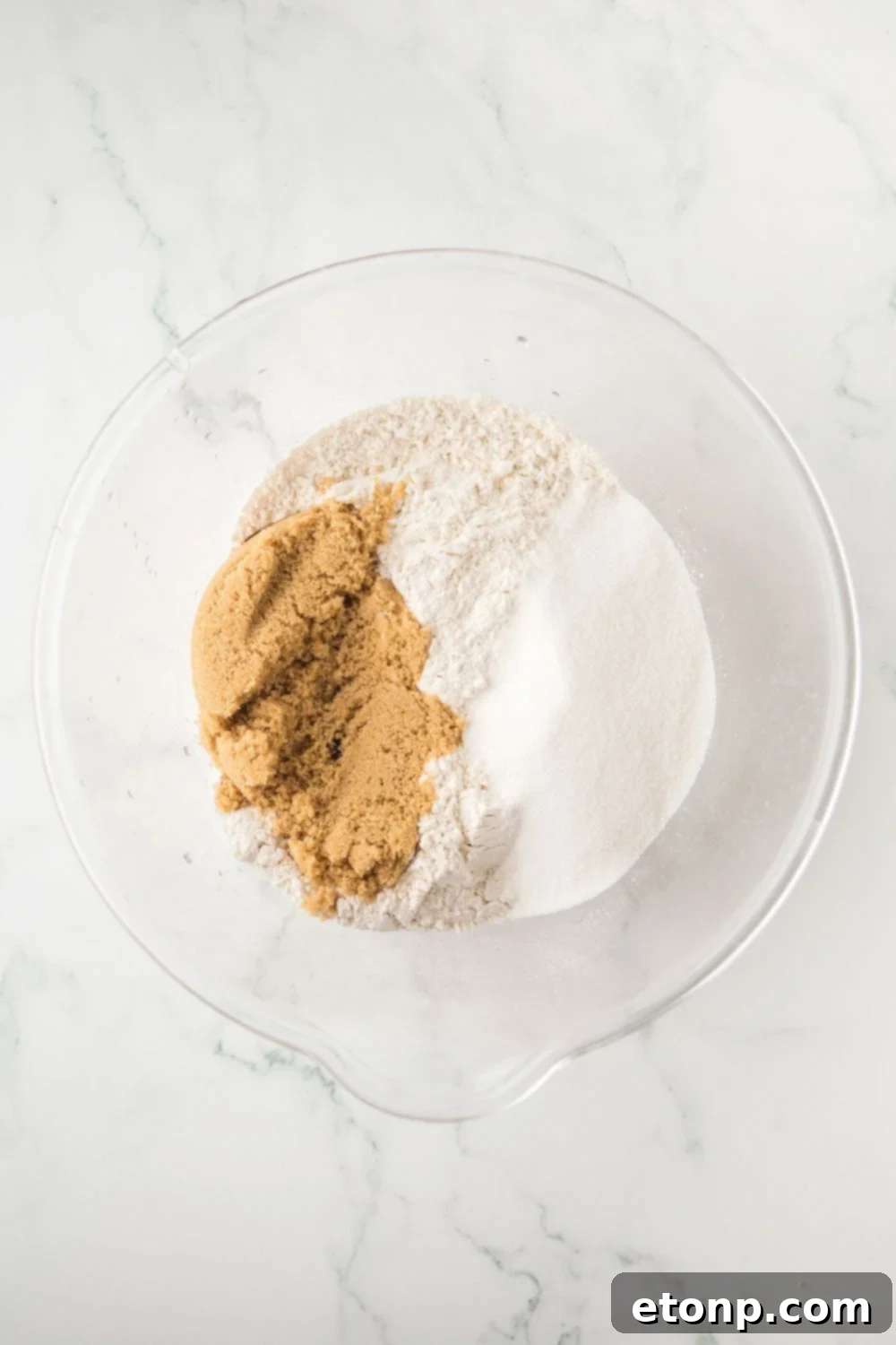 dry ingredients in glass bowl for Blueberry Crumb Bars