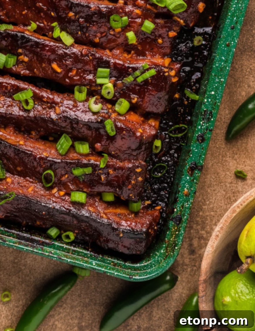 Close-up of ribs on a board, ready to serve