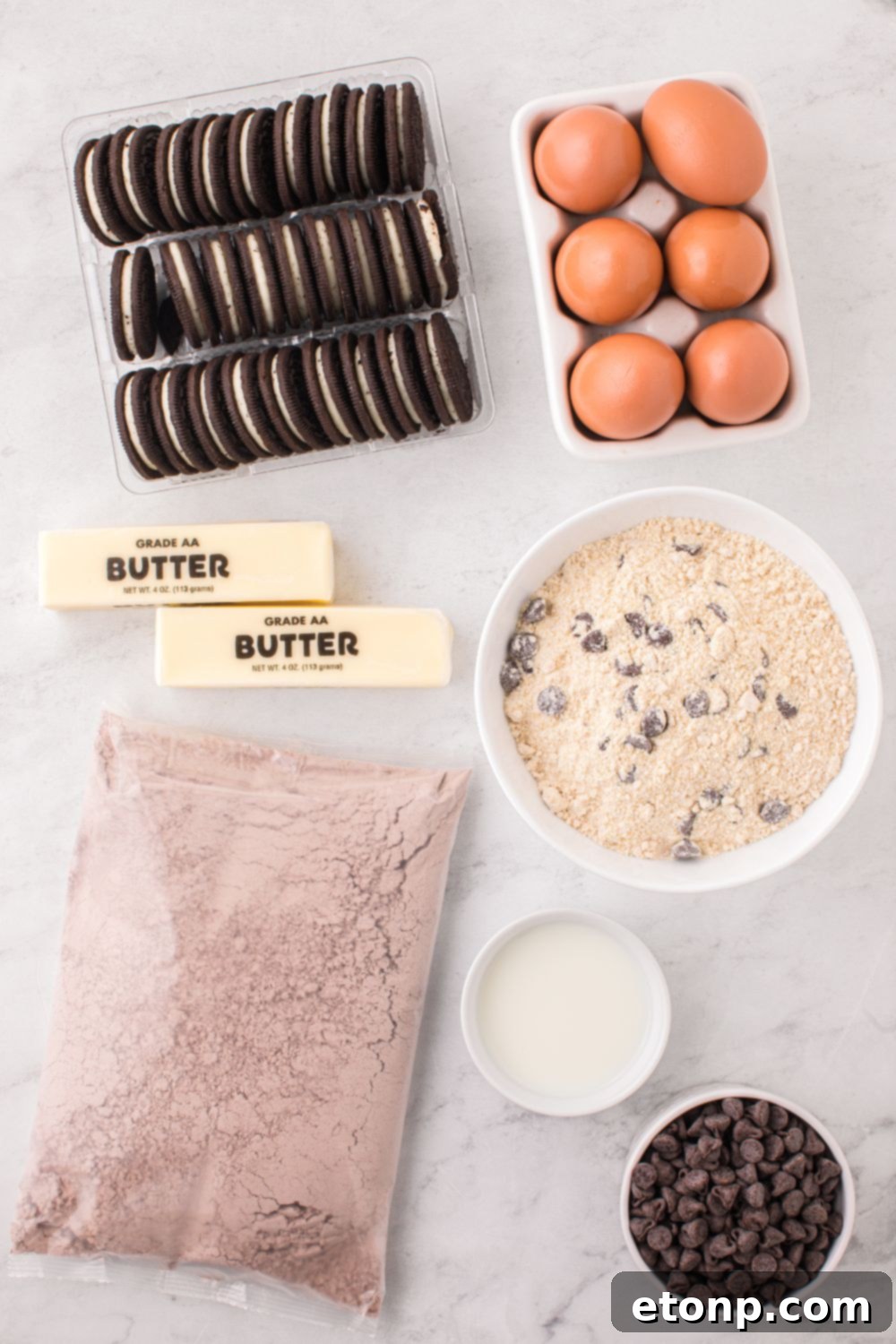ingredients for Slutty Brownies on table to show what is in this recipe 