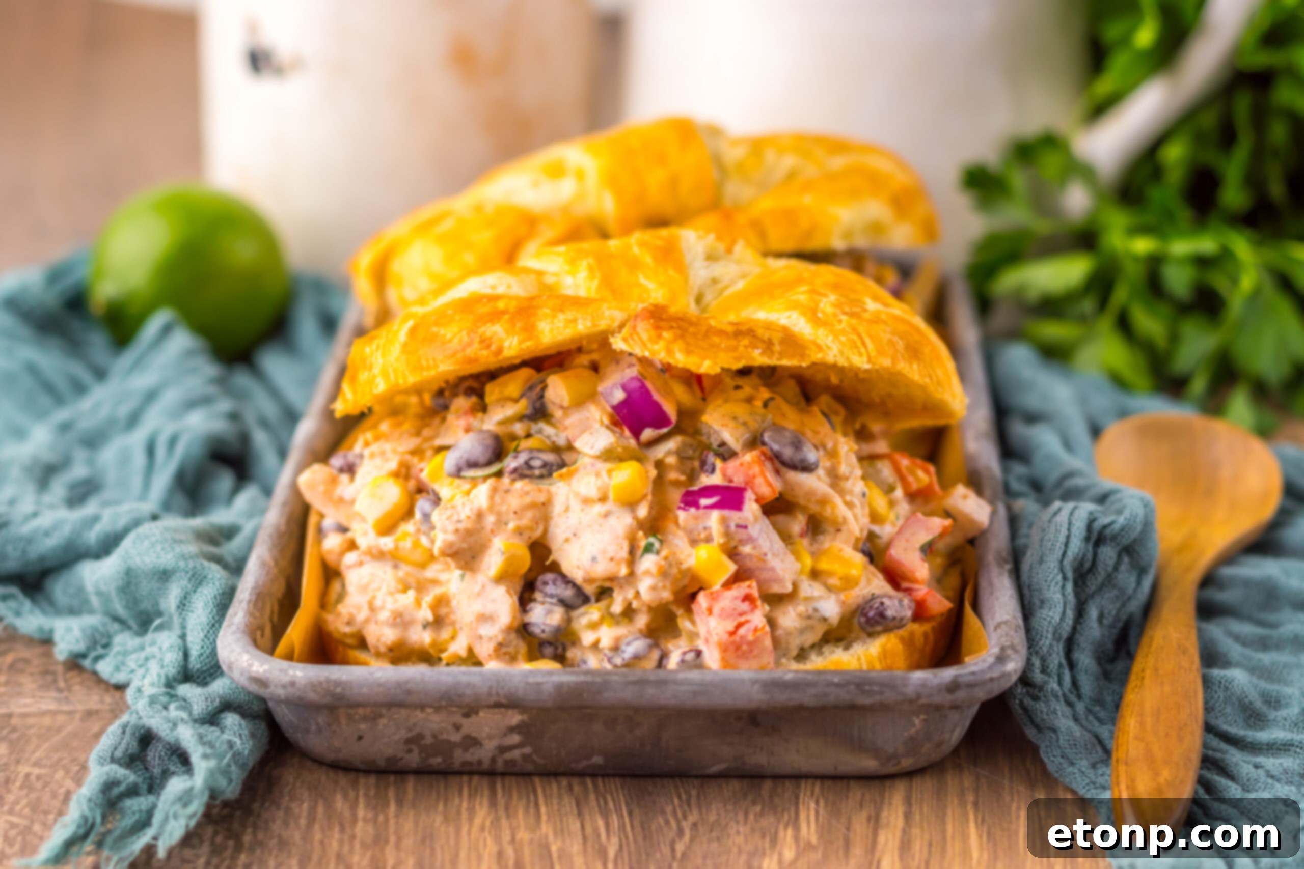 Creamy Taco Chicken Salad in a large, elegant white serving dish.
