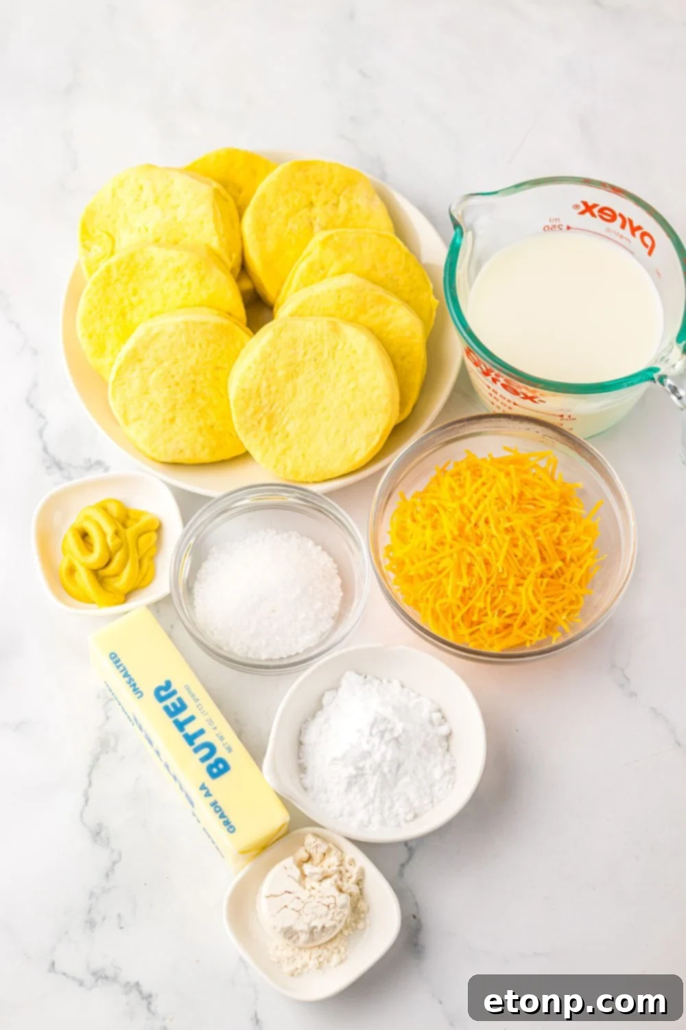 ingredients for making Easy Biscuit Pretzel Bites with Cheese Sauce