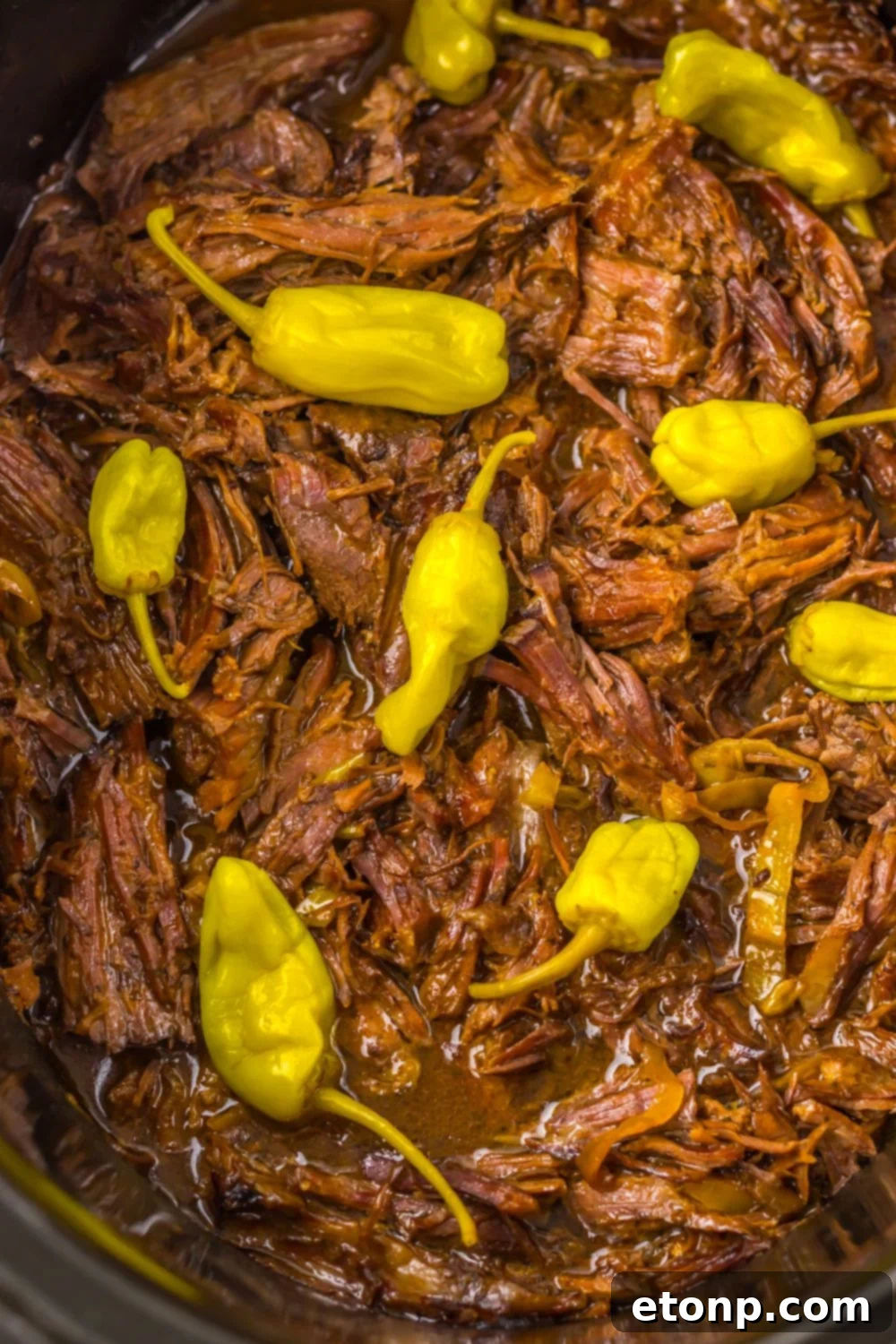 close up of Slow Cooker  with Mississippi Pot Roast inside