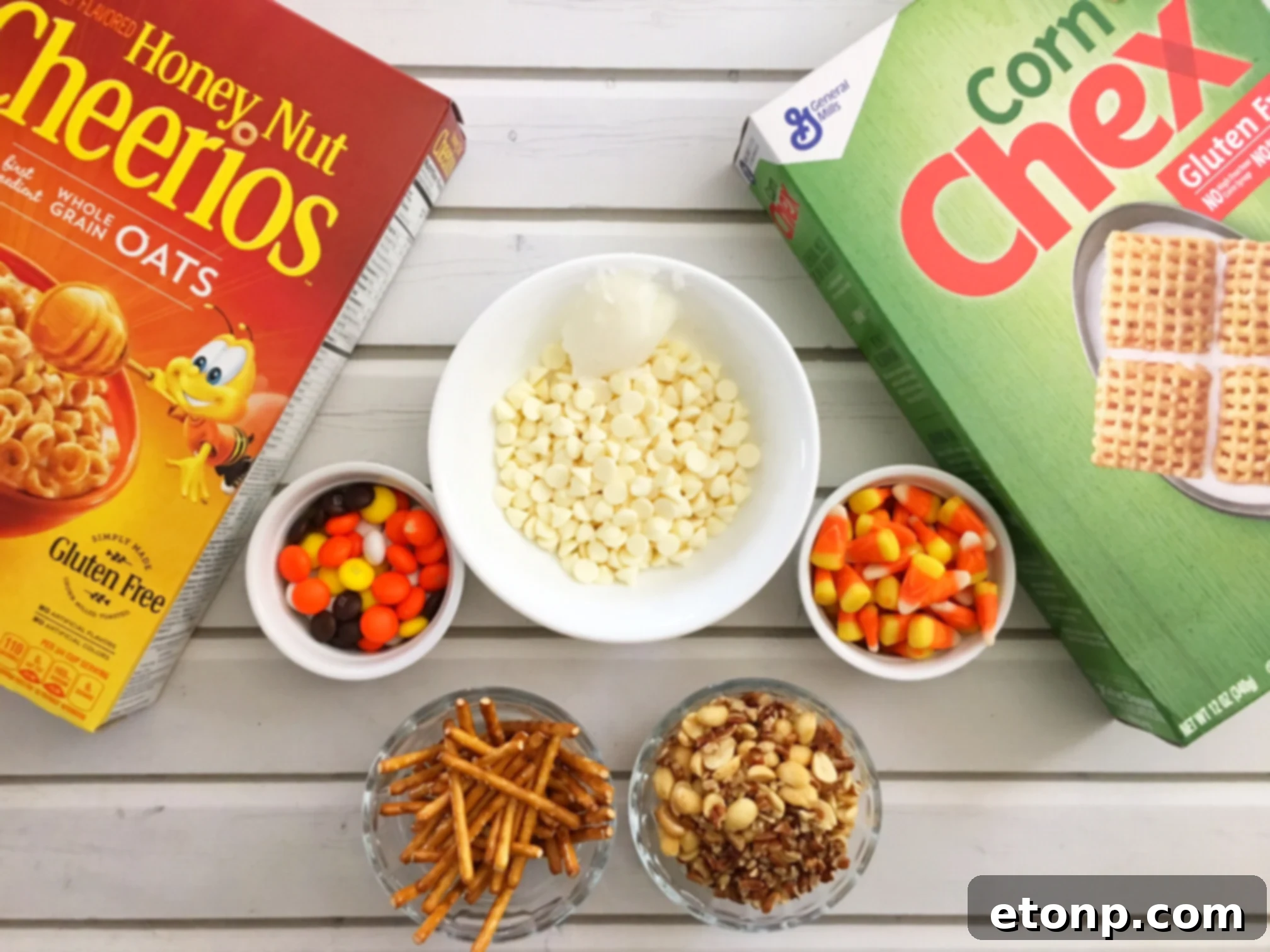 Close-up of Fall Harvest Crack in individual serving bags, ready for parties or school treats, showcasing the mixed textures and colors.