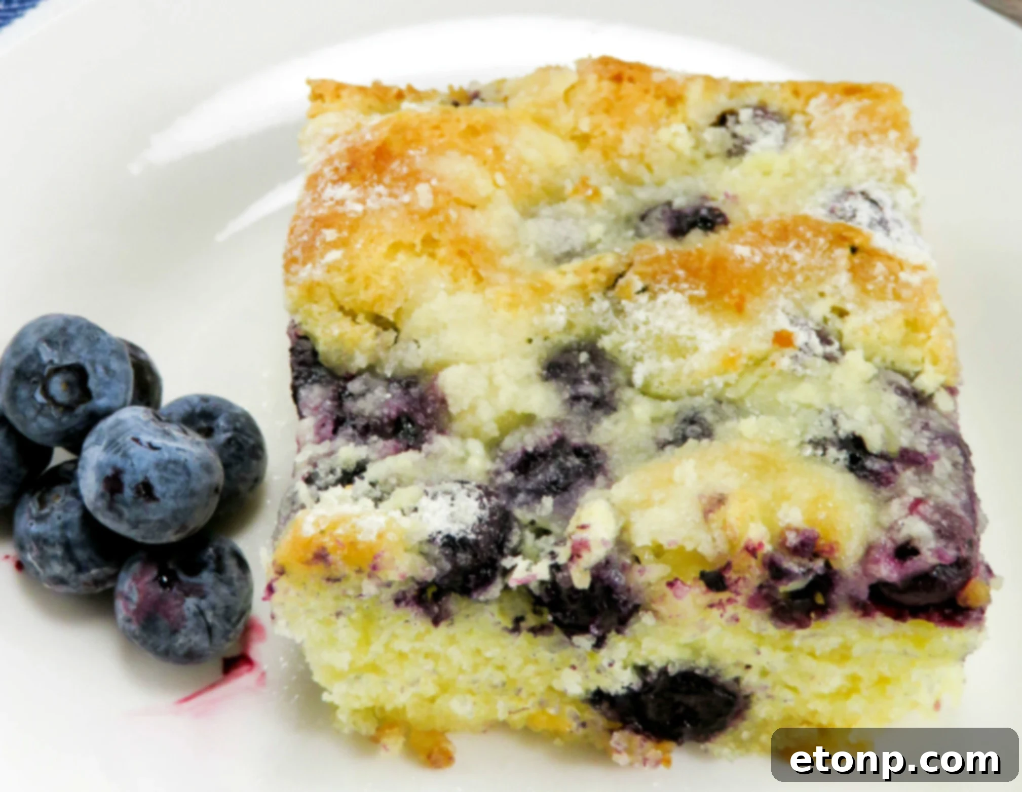 Overhead view of a beautiful, rich Blueberry Butter Cake