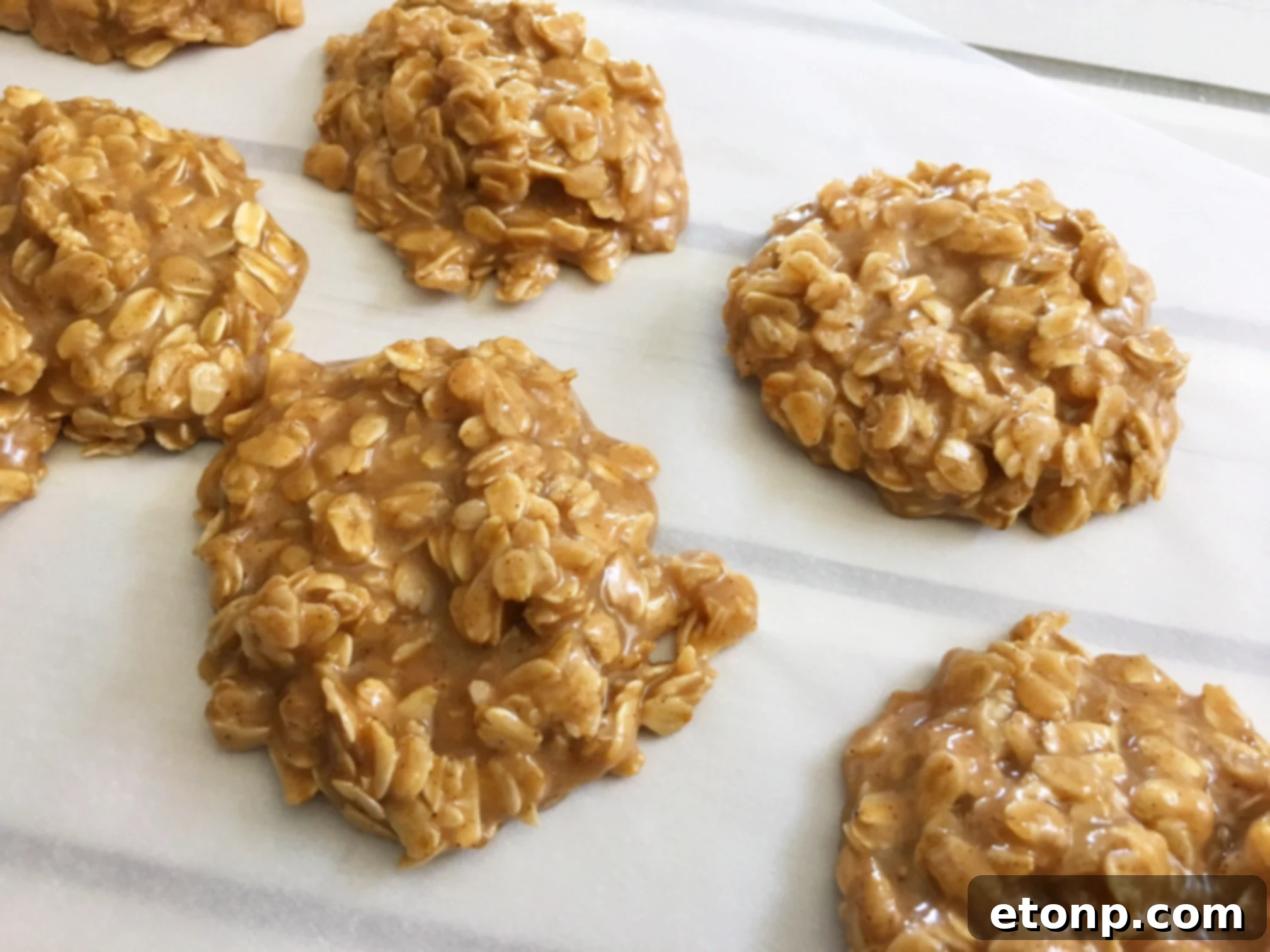 A platter of classic no-bake peanut butter cookies, a quick and easy dessert