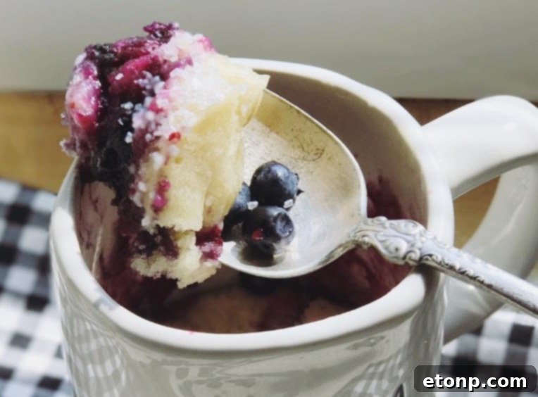 Delicious 2-Minute Blueberry Muffin Mug Cake in a white mug