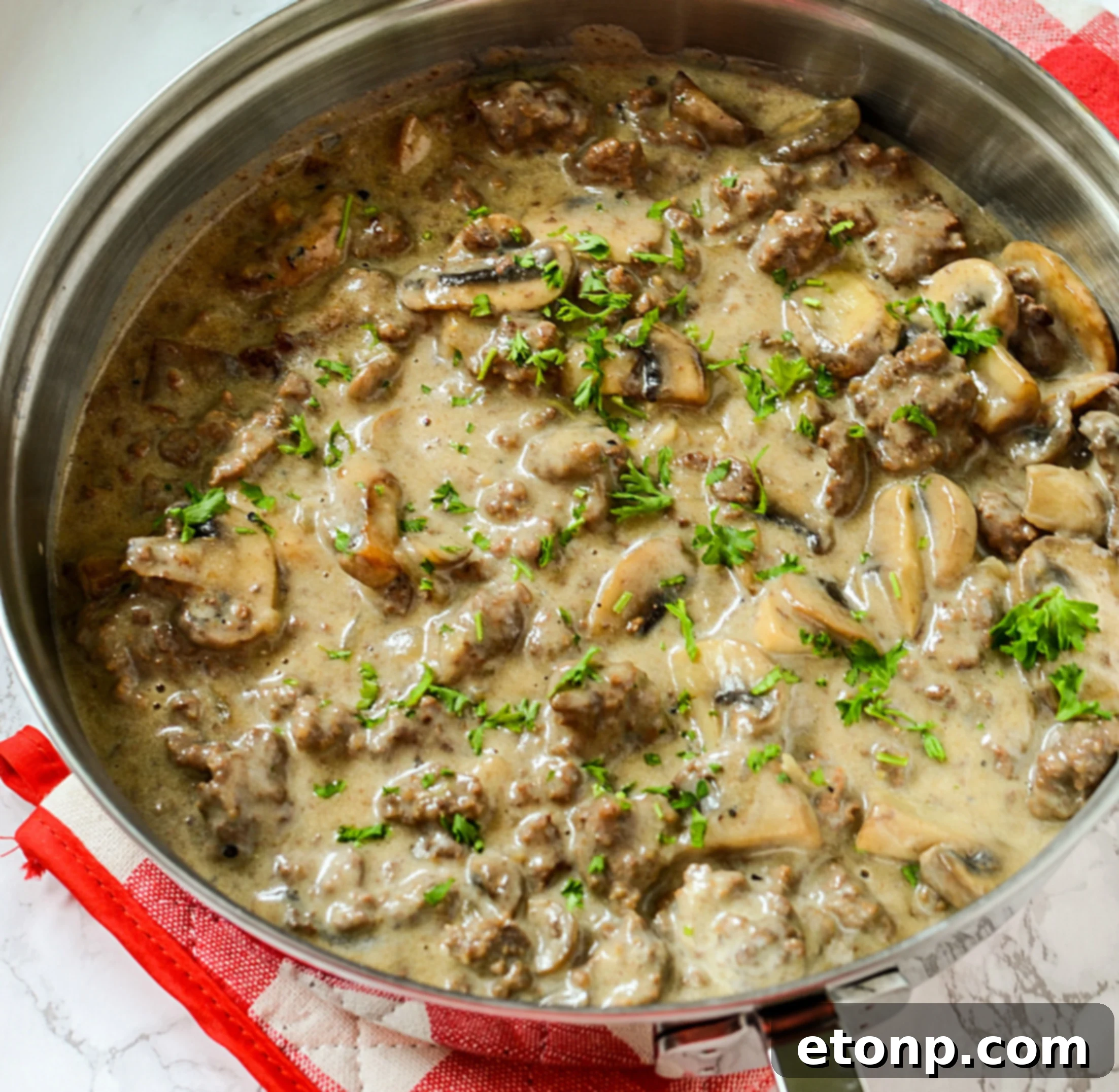 Delicious one-skillet ground beef stroganoff, perfect for family dinners.