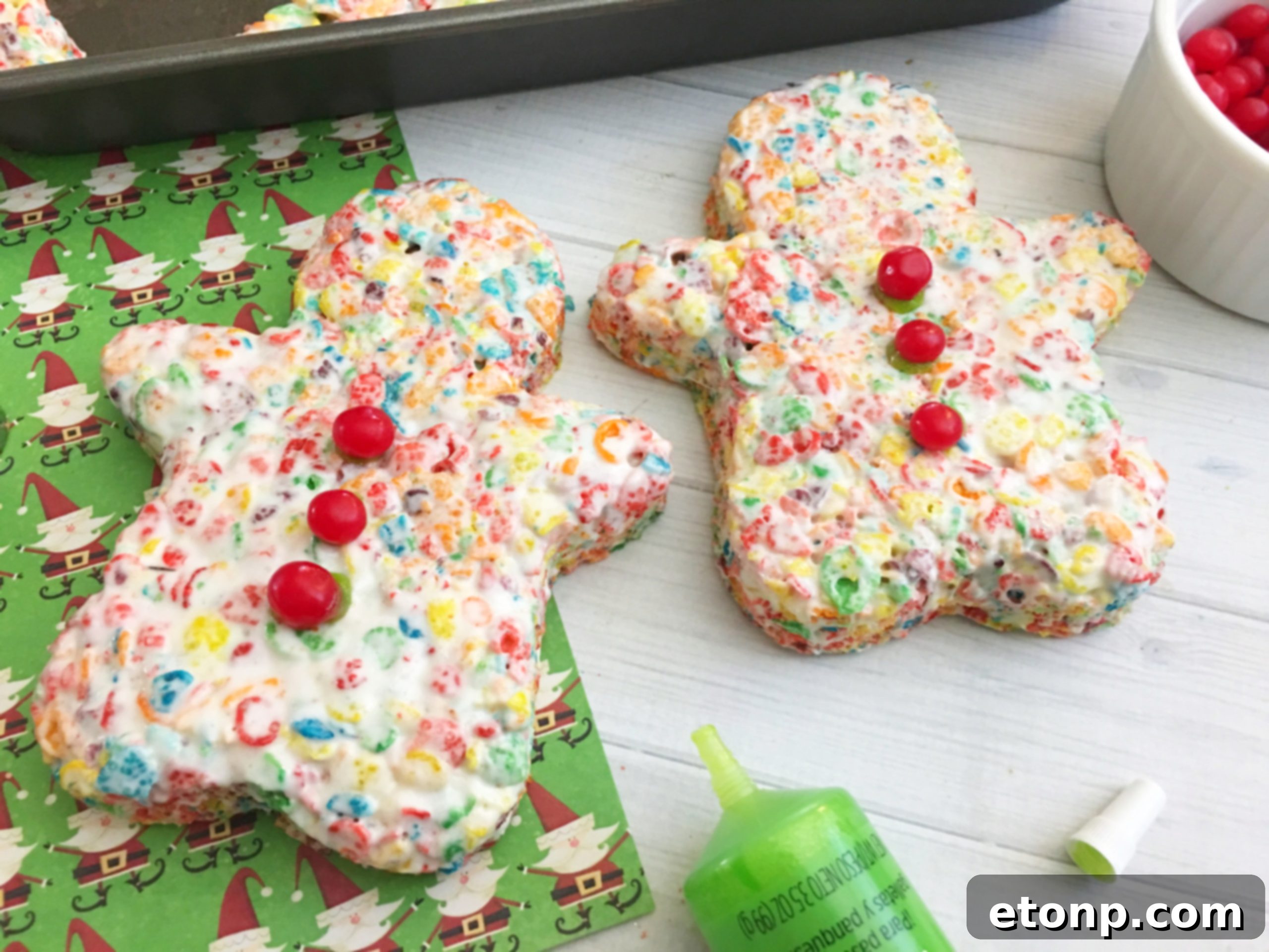 Colorful Fruity Pebbles Krispy Treats ready for cutting