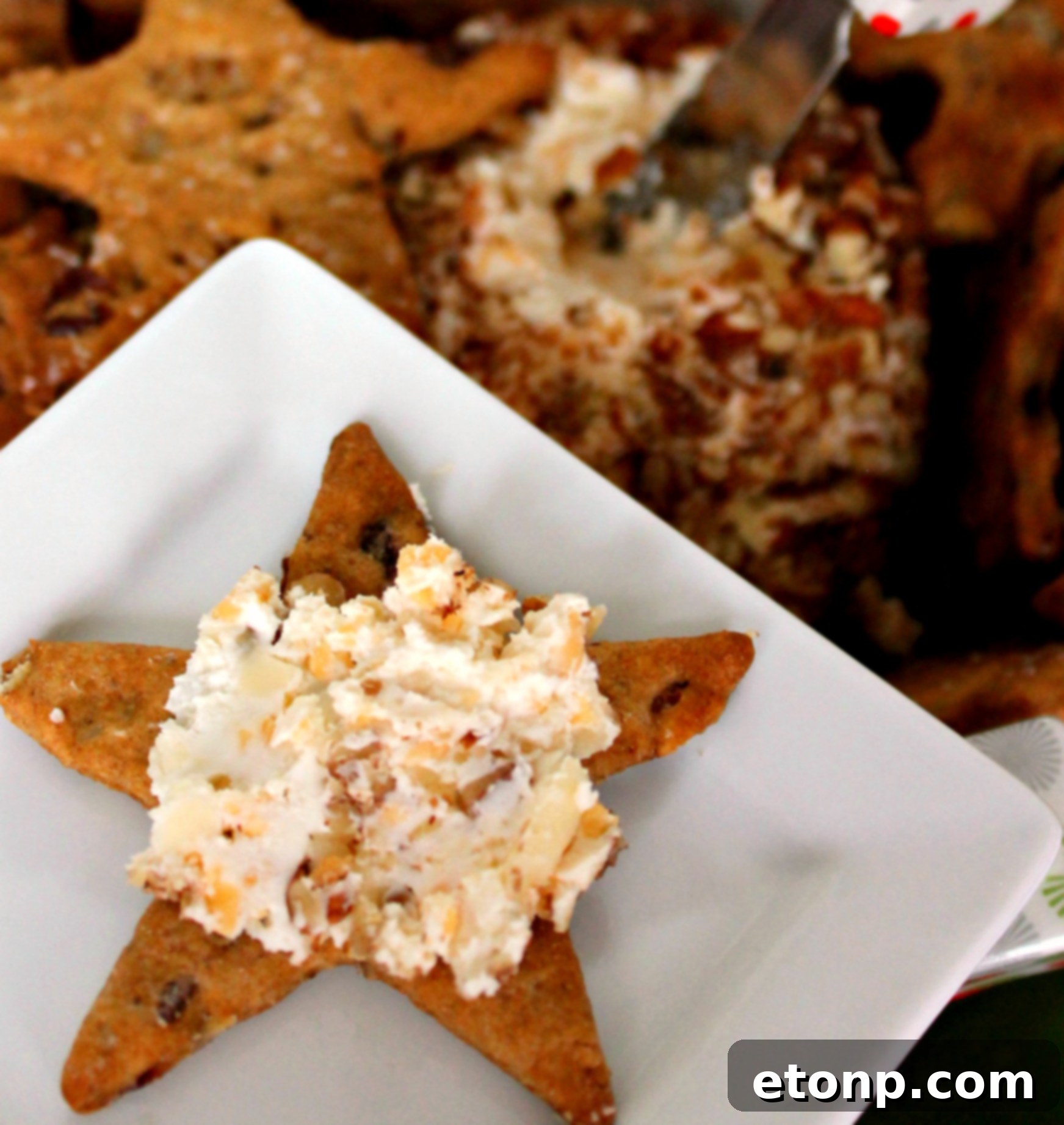 Close-up of the creamy Bacon Cheddar Ranch Pecan Ball texture