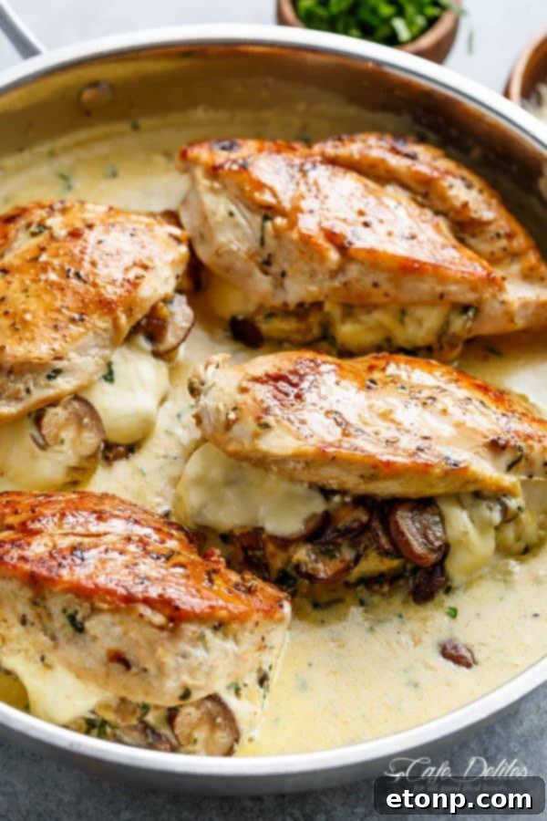 Cheesy Garlic Butter Mushroom Stuffed Chicken