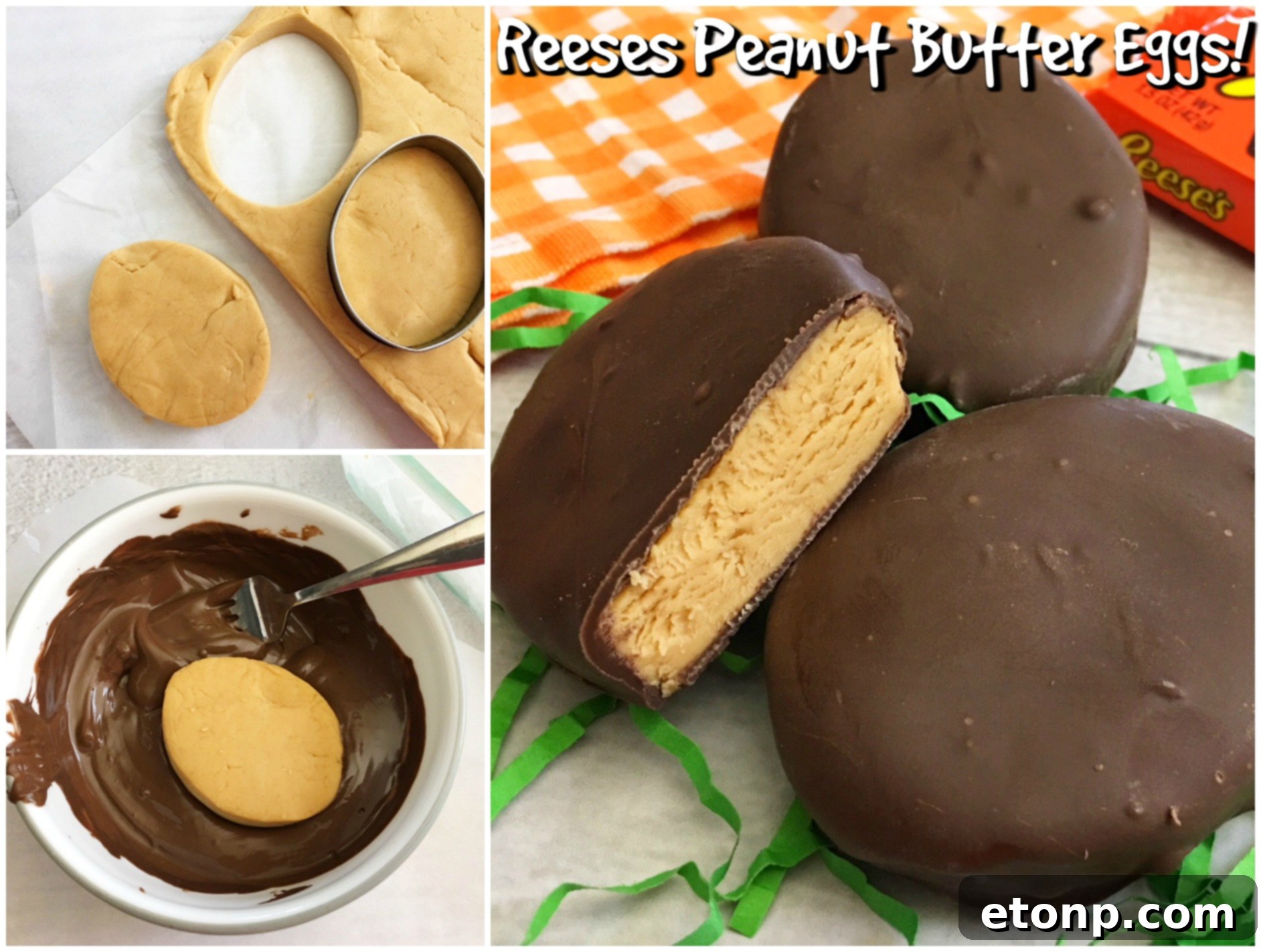 Homemade No-Bake Reese's Peanut Butter Eggs 8 A large batch of homemade Reese's peanut butter eggs on a cooling rack
