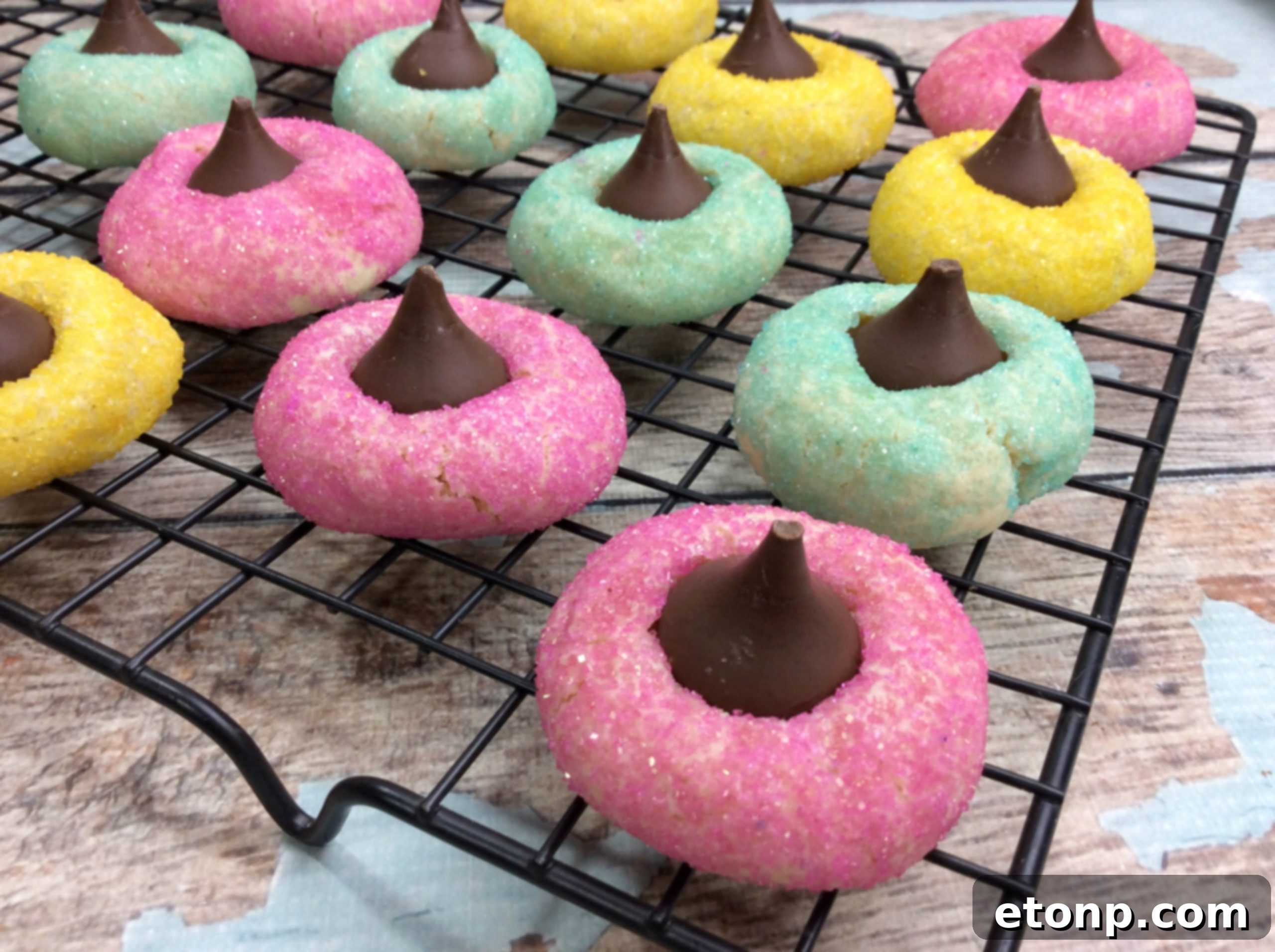 Hand holding a plate of colorful Springtime Thumbprint Cookies, ready to be shared