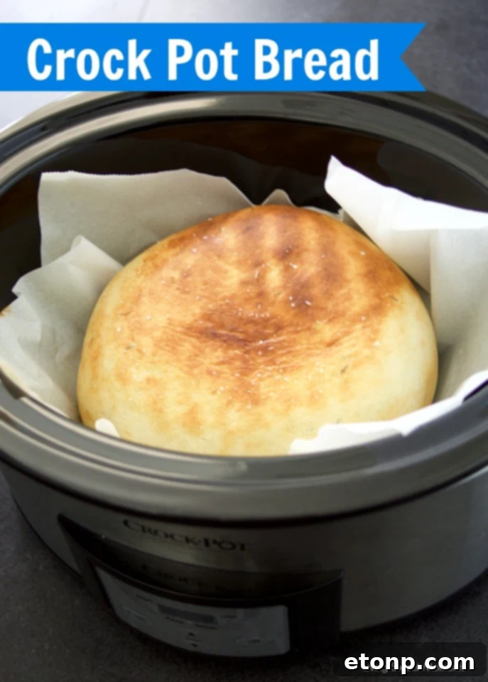 Freshly baked Herbed Crock Pot Bread with a beautiful golden crust, ready to be served