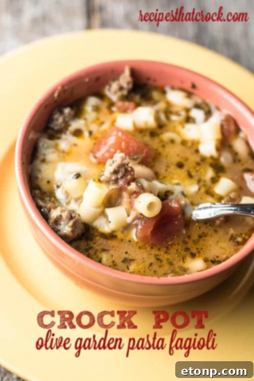 Hearty Olive Garden Pasta Fagioli Copycat soup, rich with pasta and beans, served in a bowl