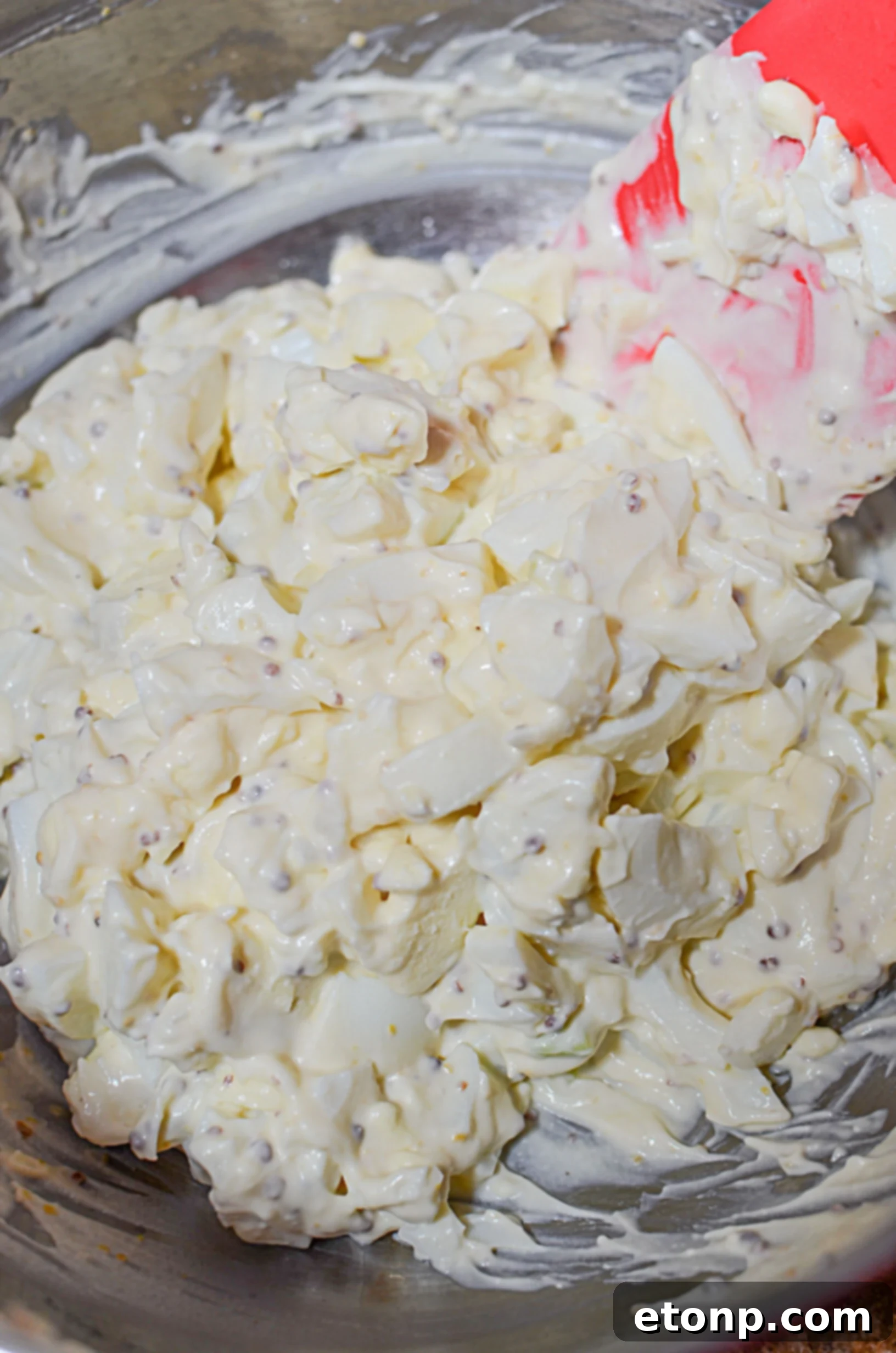 Creamy Egg Salad Perfection 3 Close-up of freshly made egg salad in a decorative bowl