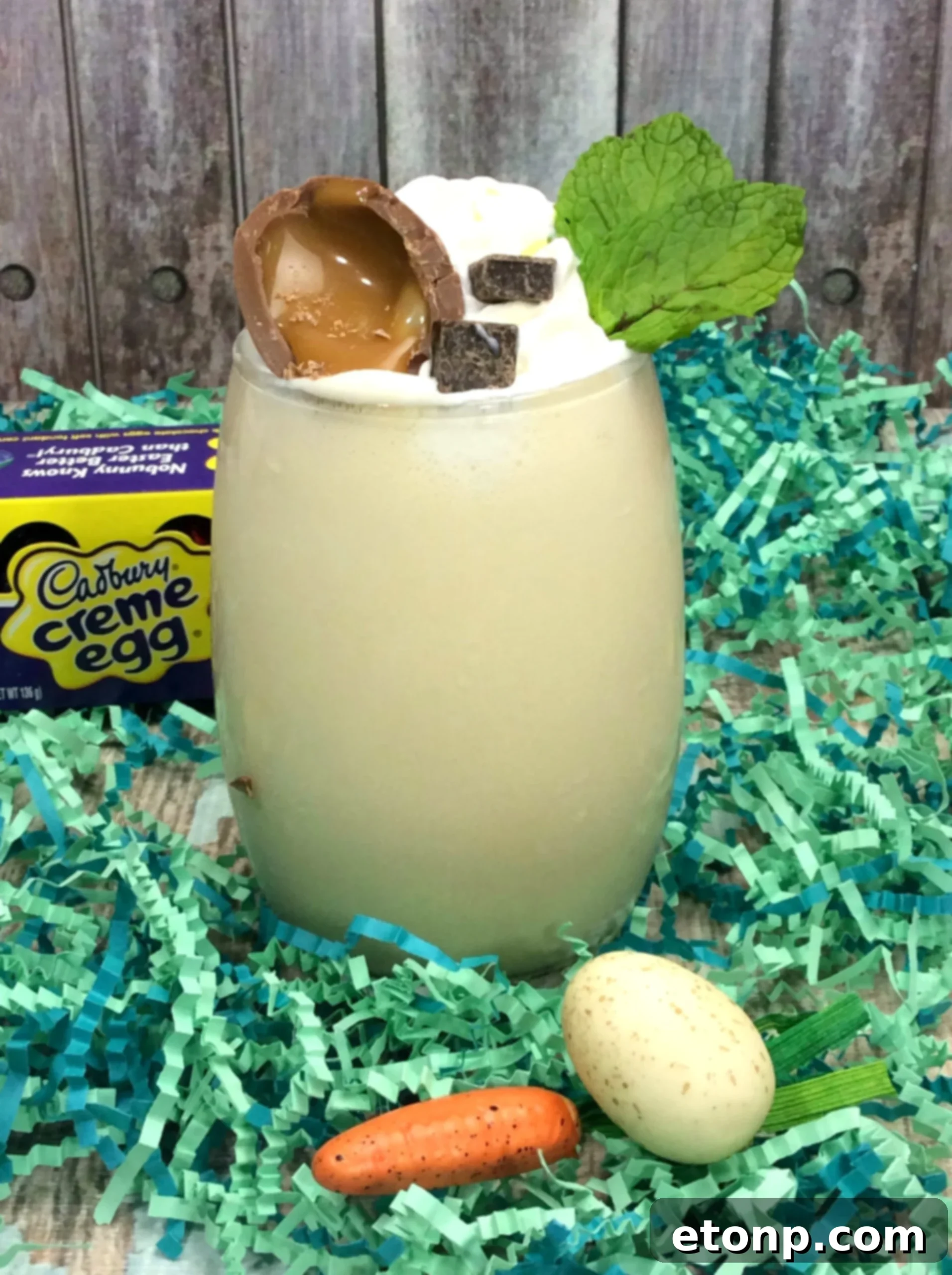 Cadbury Creme Decadence 2 Delicious Cadbury Creme Cocktail garnished with a Cadbury Creme Egg slice