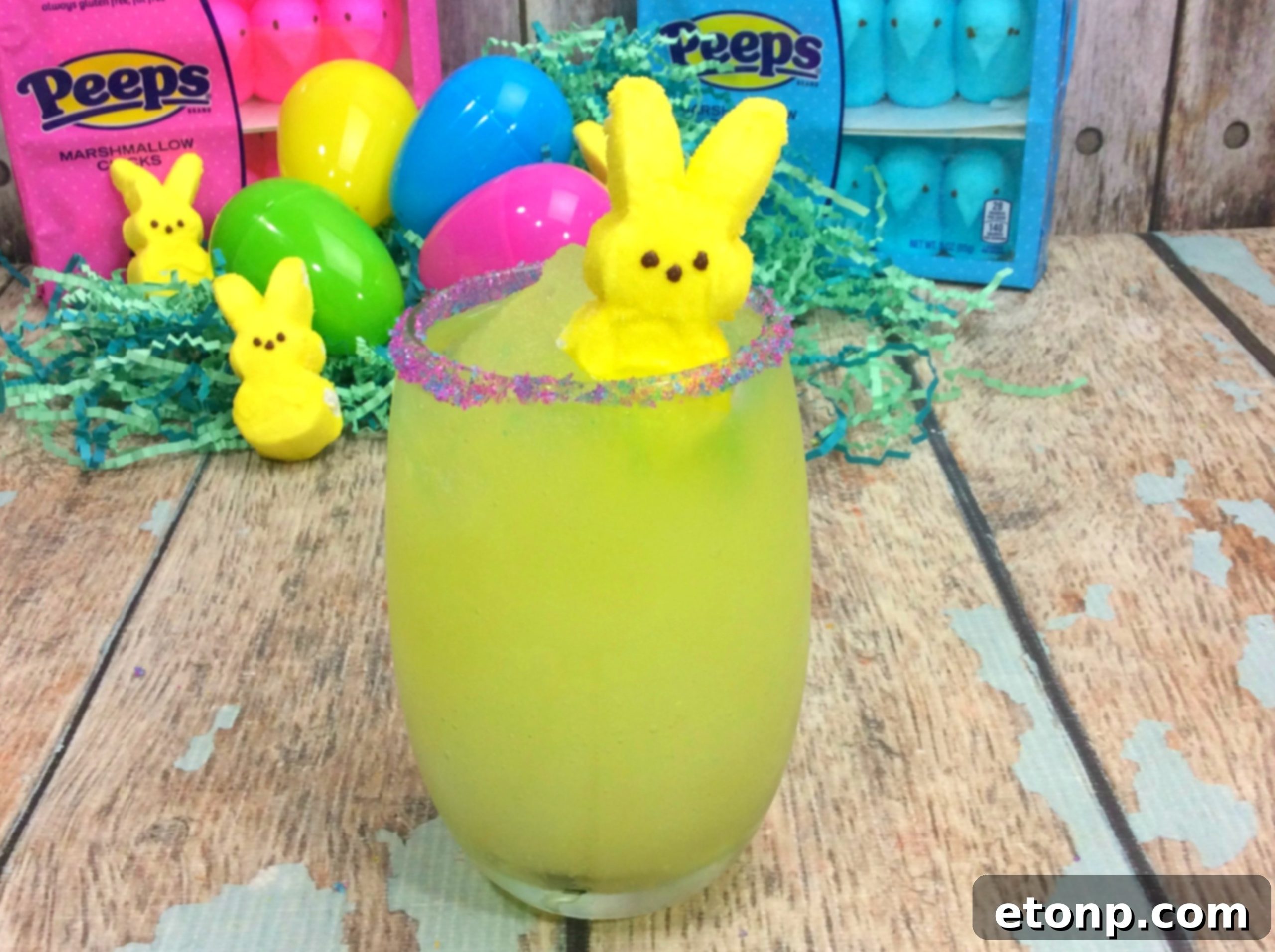 Close-up of the Naughty Peep Cocktail with a Peep garnish