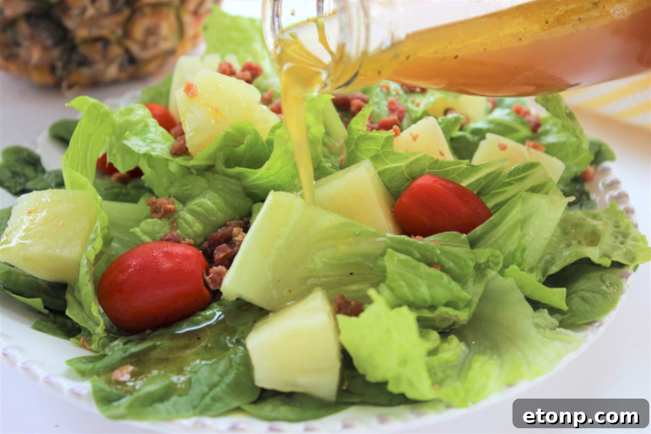 Ingredients for Pineapple Vinaigrette: pineapple juice, olive oil, red wine vinegar