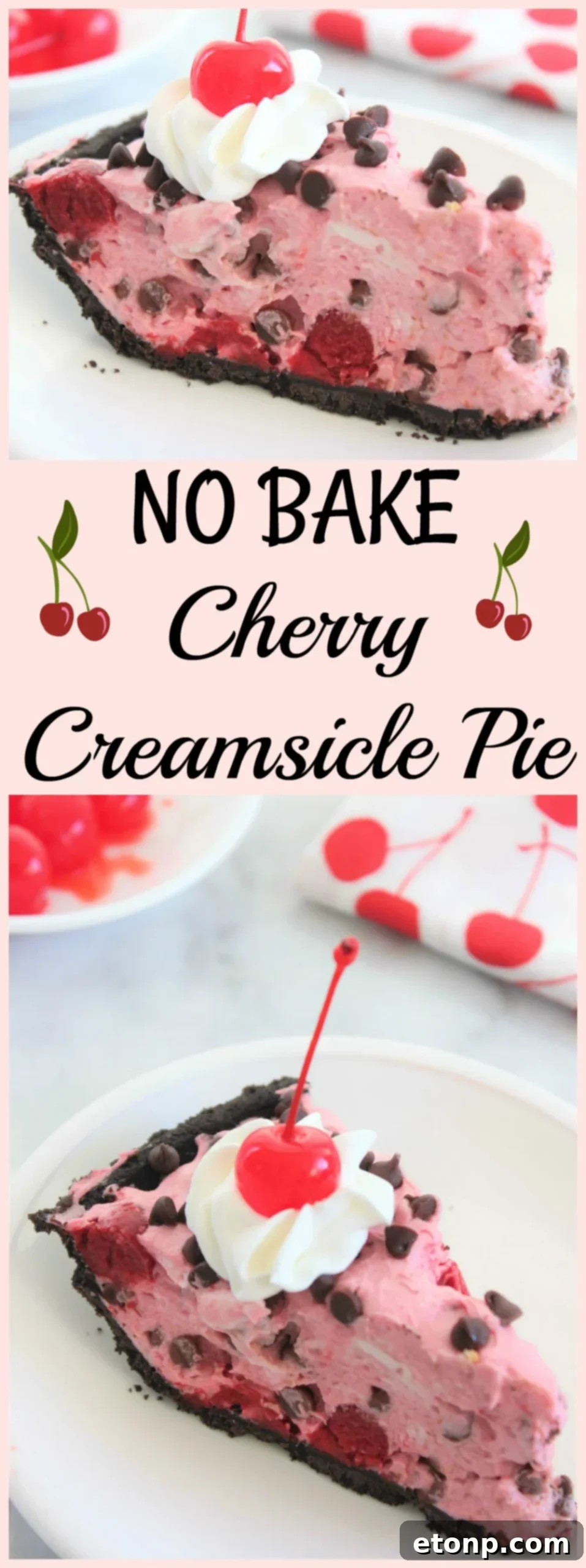 Another image of the No-Bake Cherry Chocolate Chip Dreamsicle Pie, showcasing its vibrant appeal.