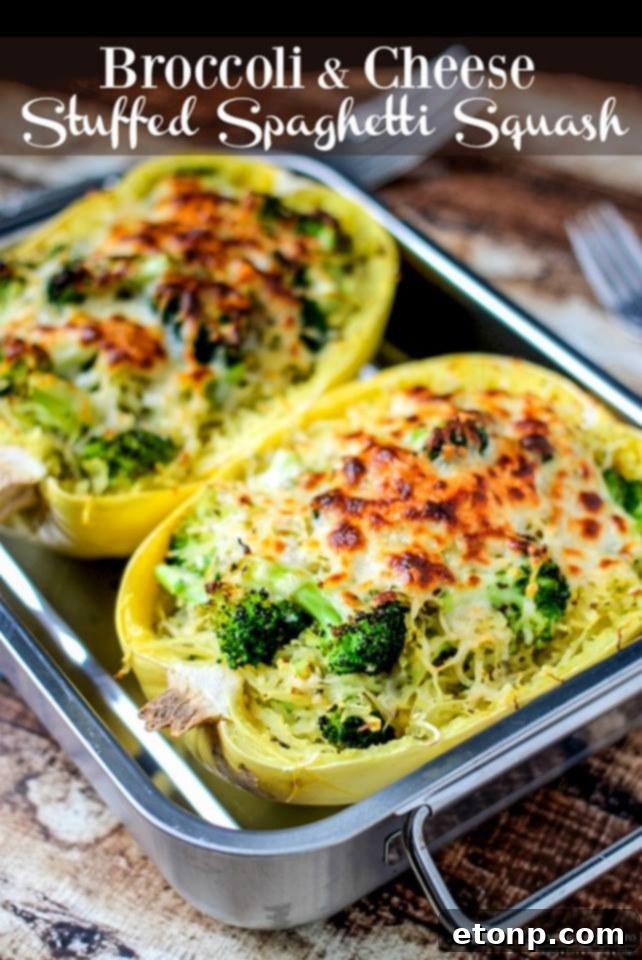 Delicious Broccoli Cheese Stuffed Spaghetti Squash