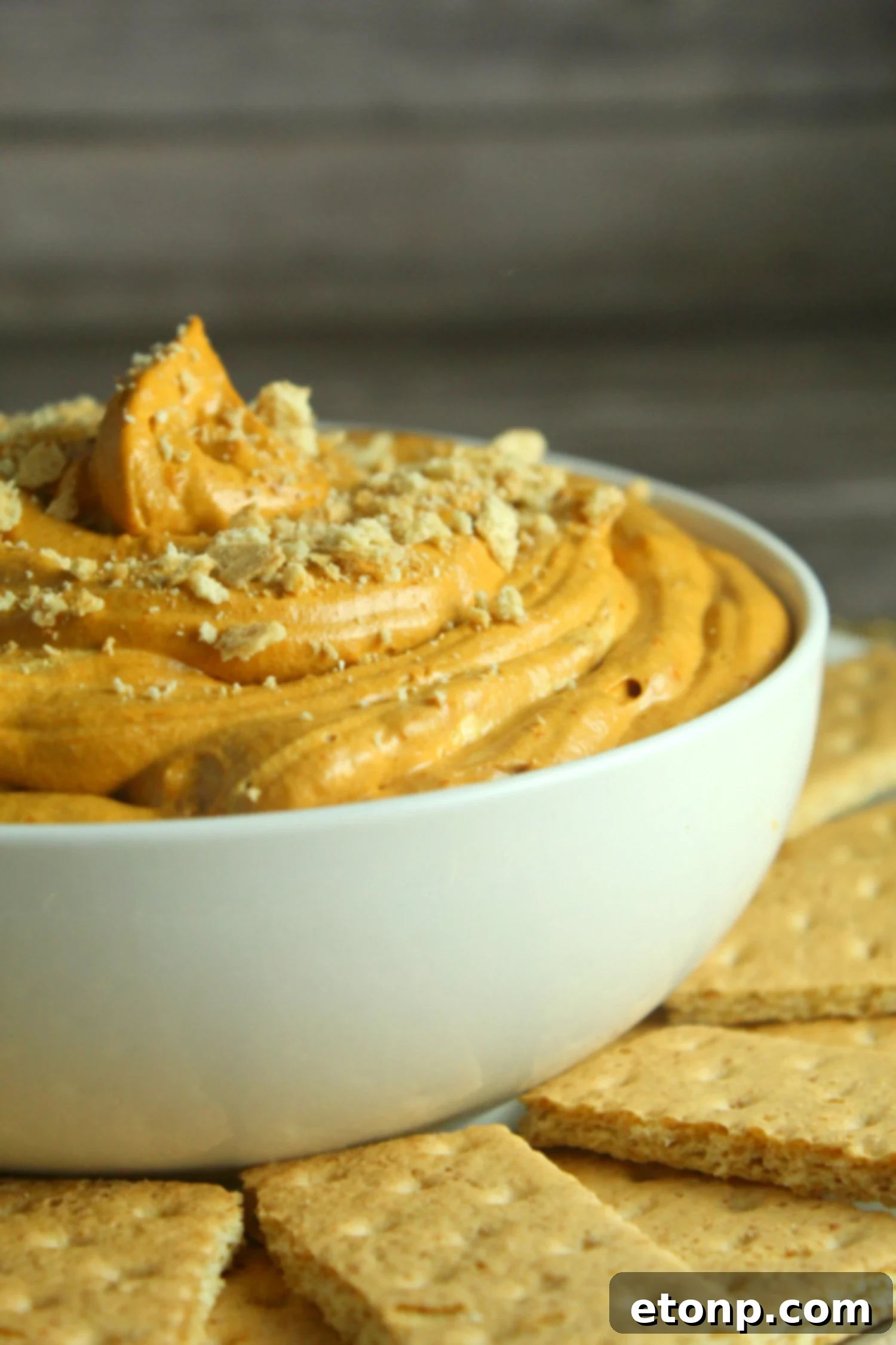 Heavenly Pumpkin Cheesecake Dip 4 A bowl of Pumpkin Pie Cheesecake Dip with festive fall decorations.