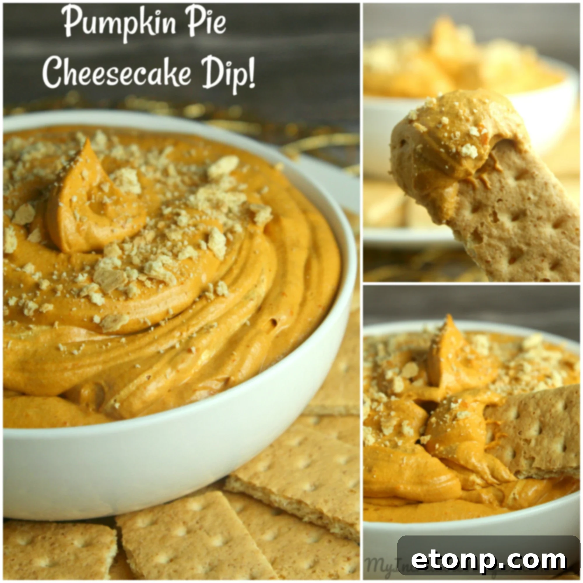 Heavenly Pumpkin Cheesecake Dip 8 A final beautifully arranged shot of Pumpkin Pie Cheesecake Dip with various dippers on a wooden board.