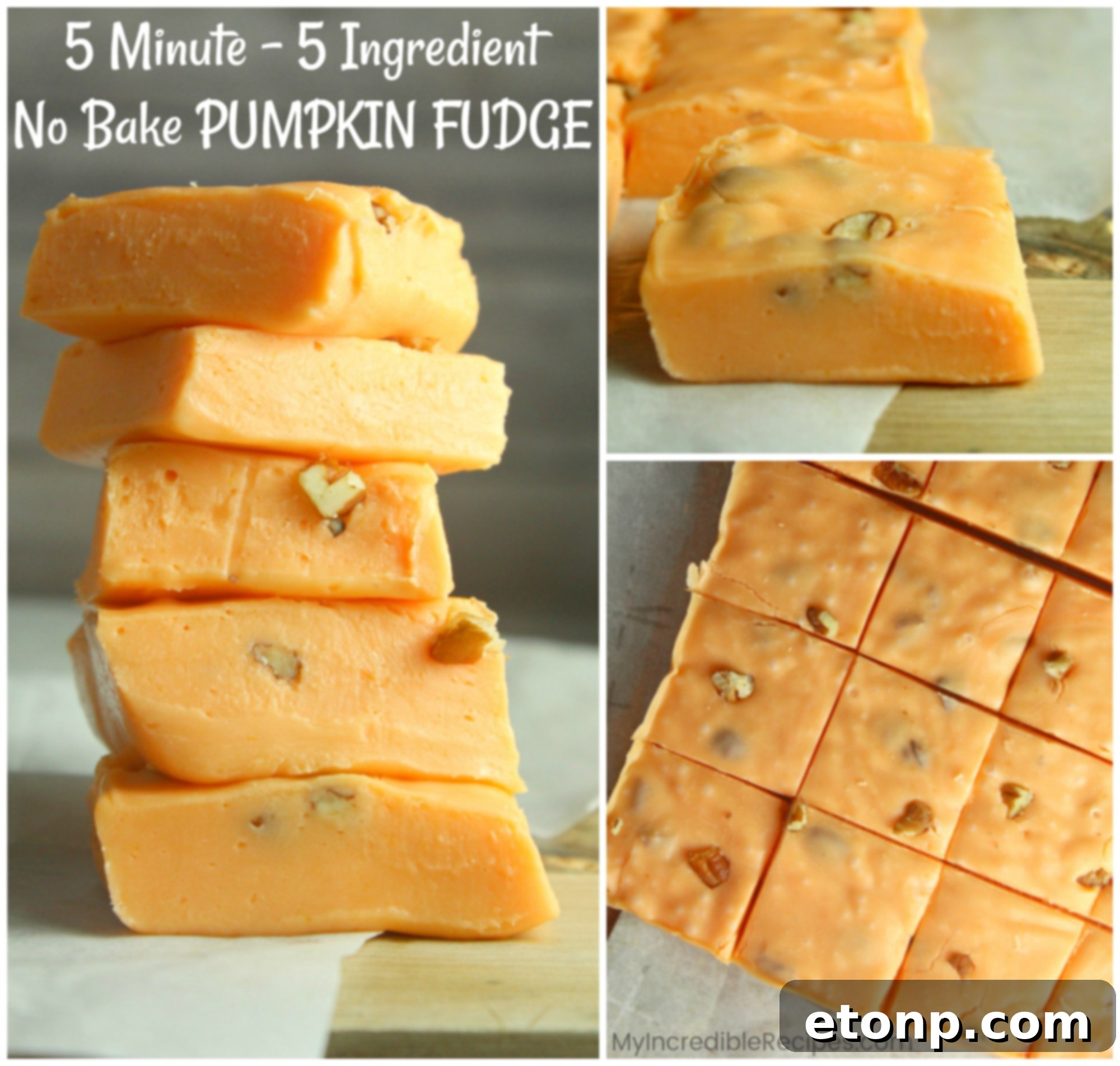 Delicious pumpkin fudge squares arranged artfully, with pumpkin decor in the background, signifying autumn